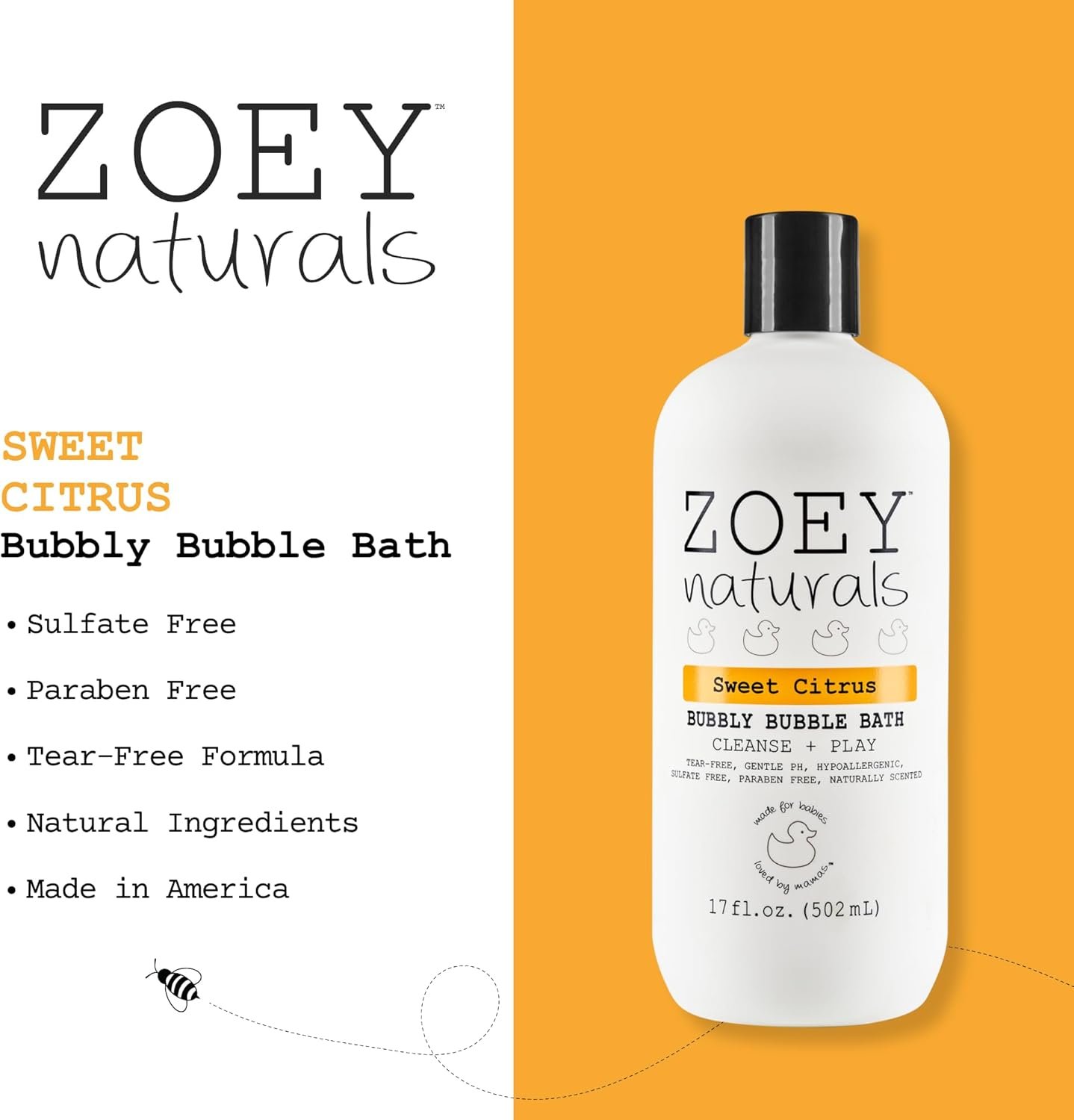 Zoey Naturals - Sweet Citrus Bubble Bath for Kids & Babies - Organic Tear-Free, Non-Toxic Toddler Soap with Moisturizing Aloe & Avocado Oil - Long Lasting Bubbles - Made in USA, 17 oz - Image 4