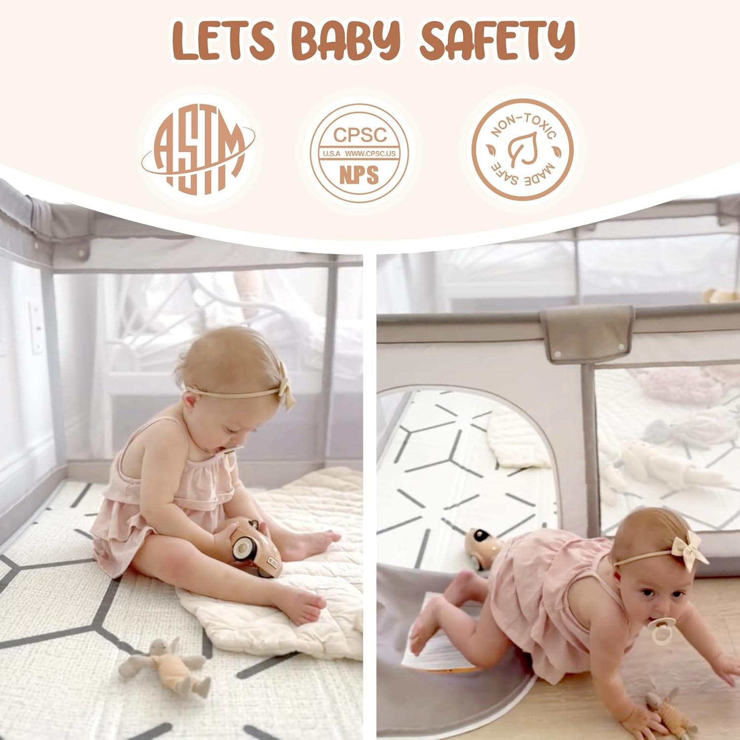 ZEEBABA Baby Playpen with Mat, 47x47inch Playpen for Babies and Toddlers, Small Baby Play Pens, Play Yard for Infants with 47" Play Mat, Playard with Gate - Image 5