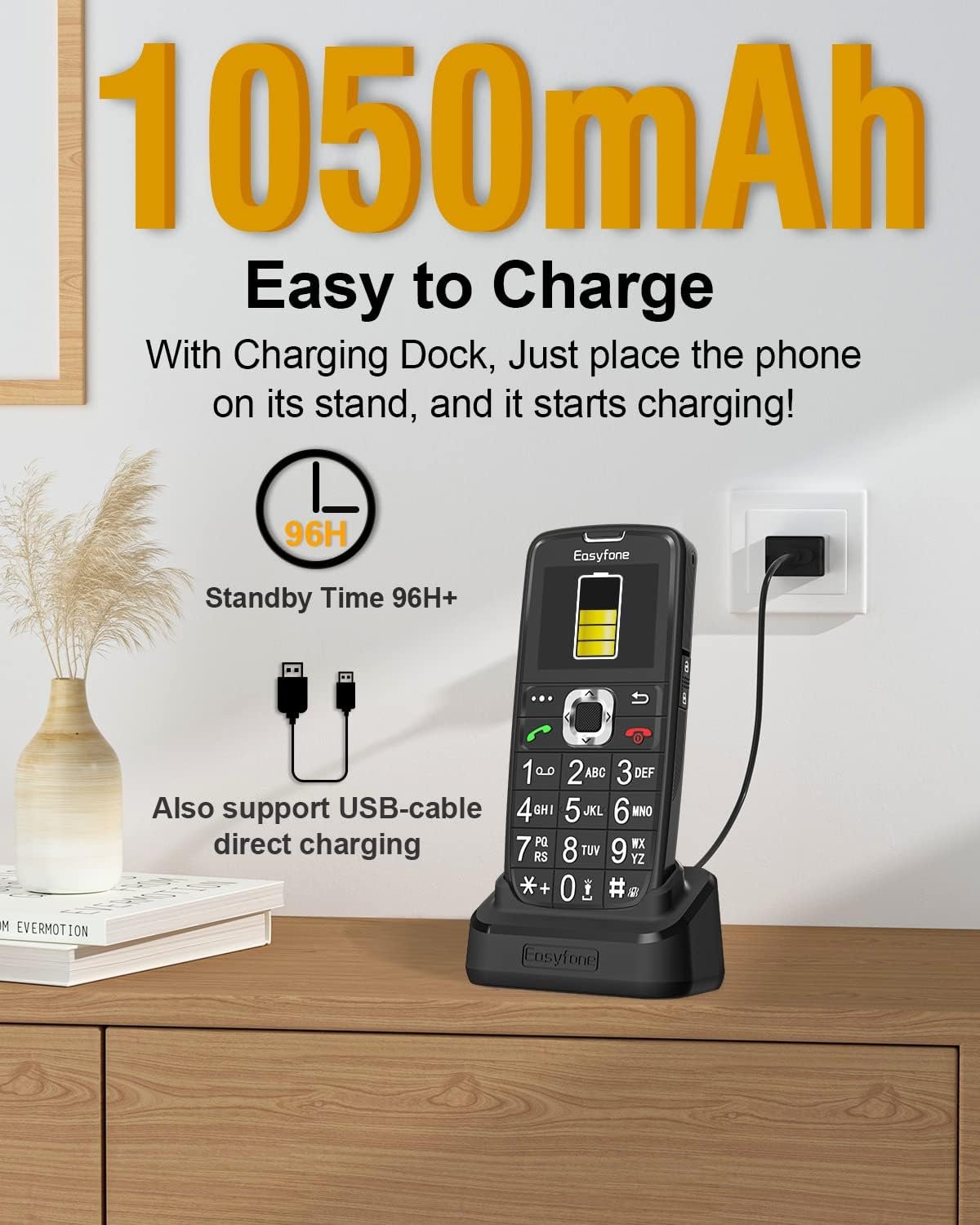 Easyfone Prime-A6 4G Unlocked Feature Cell Phone, Easy-to-Use Clear Sound GSM Dumbphone with an Easy Charging Dock - Image 7