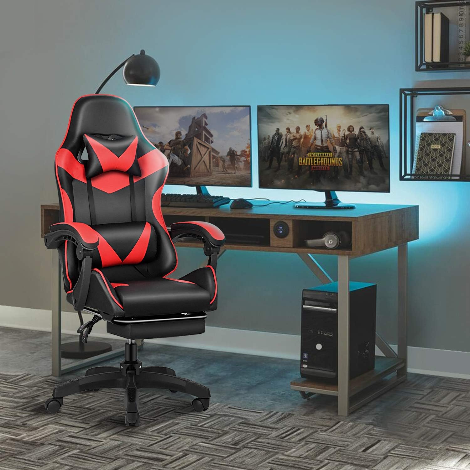Gaming Chair, Backrest and Seat Height Adjustable Swivel Recliner Racing Office Computer Ergonomic Video Game Chair with Footrest and Lumbar Support, Red/Black - Image 3