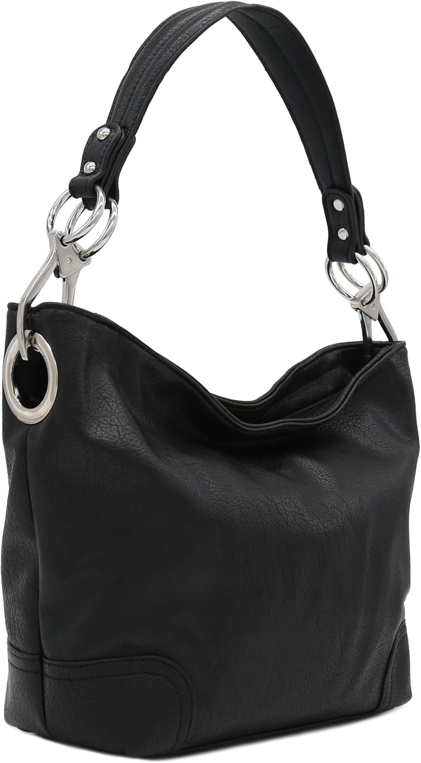 Hobo Shoulder Bag with Big Snap Hook Hardware - Image 2