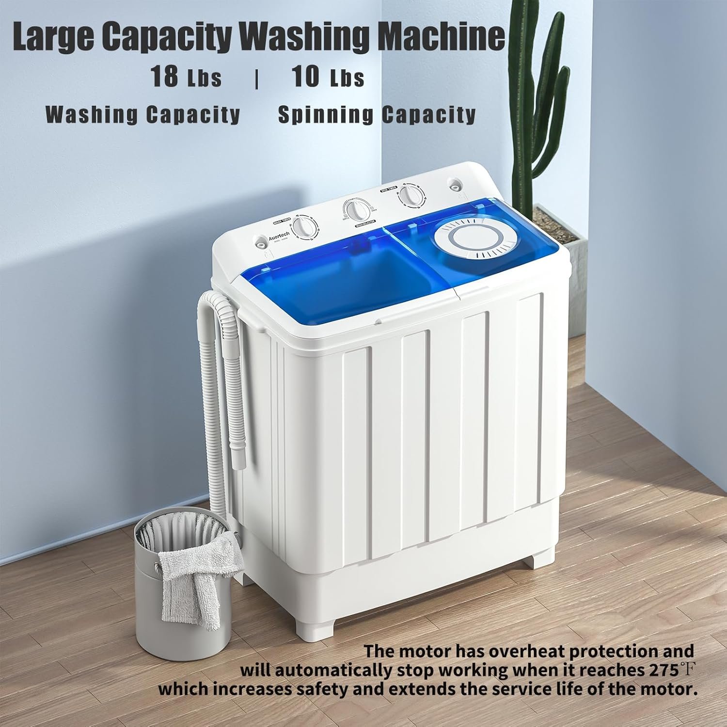 Auertech Portable Washing Machine, 28lbs Twin Tub Washer Mini Compact Laundry Machine with Drain Pump, Semi-automatic 18lbs Washer 10lbs Spinner Combo for Dorms, Apartments, RVs - Image 6