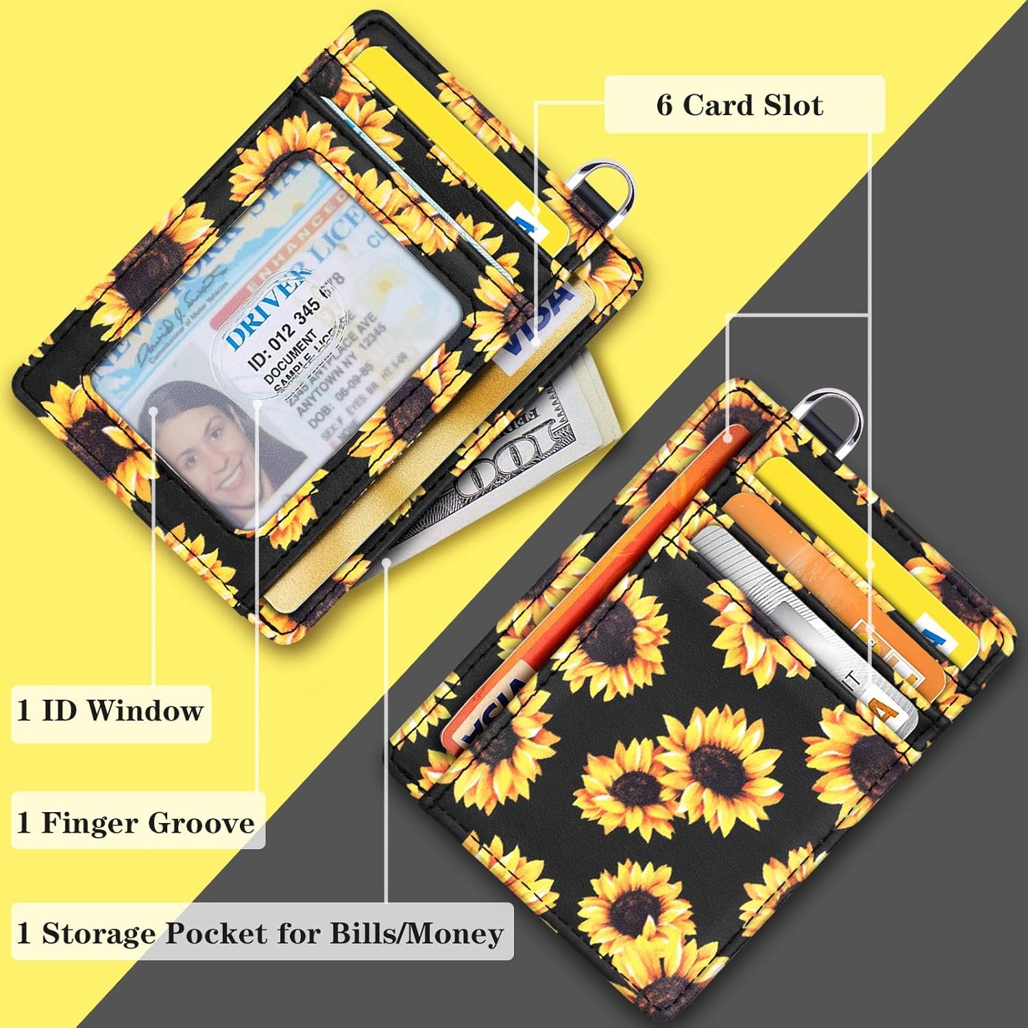 Slim Front Pocket Wallet RFID ID Card Holder Cute Small Wallet with Keychian for Women - Image 5