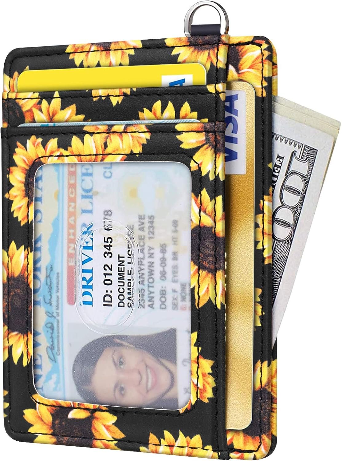 Slim Front Pocket Wallet RFID ID Card Holder Cute Small Wallet with Keychian for Women - Image 3