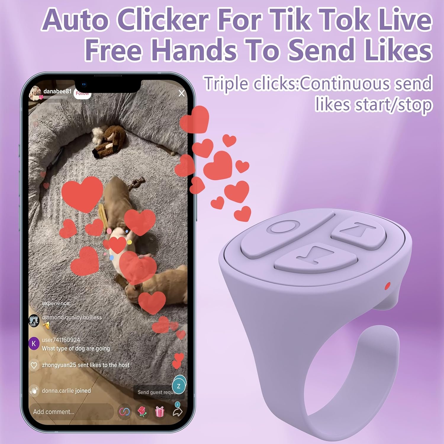 TikTok Scrolling Ring, Bluetooth Camera Remote Control, Scrolling Ring for TIK Tok, iPhone, iPad, Android (Purple) - Image 4
