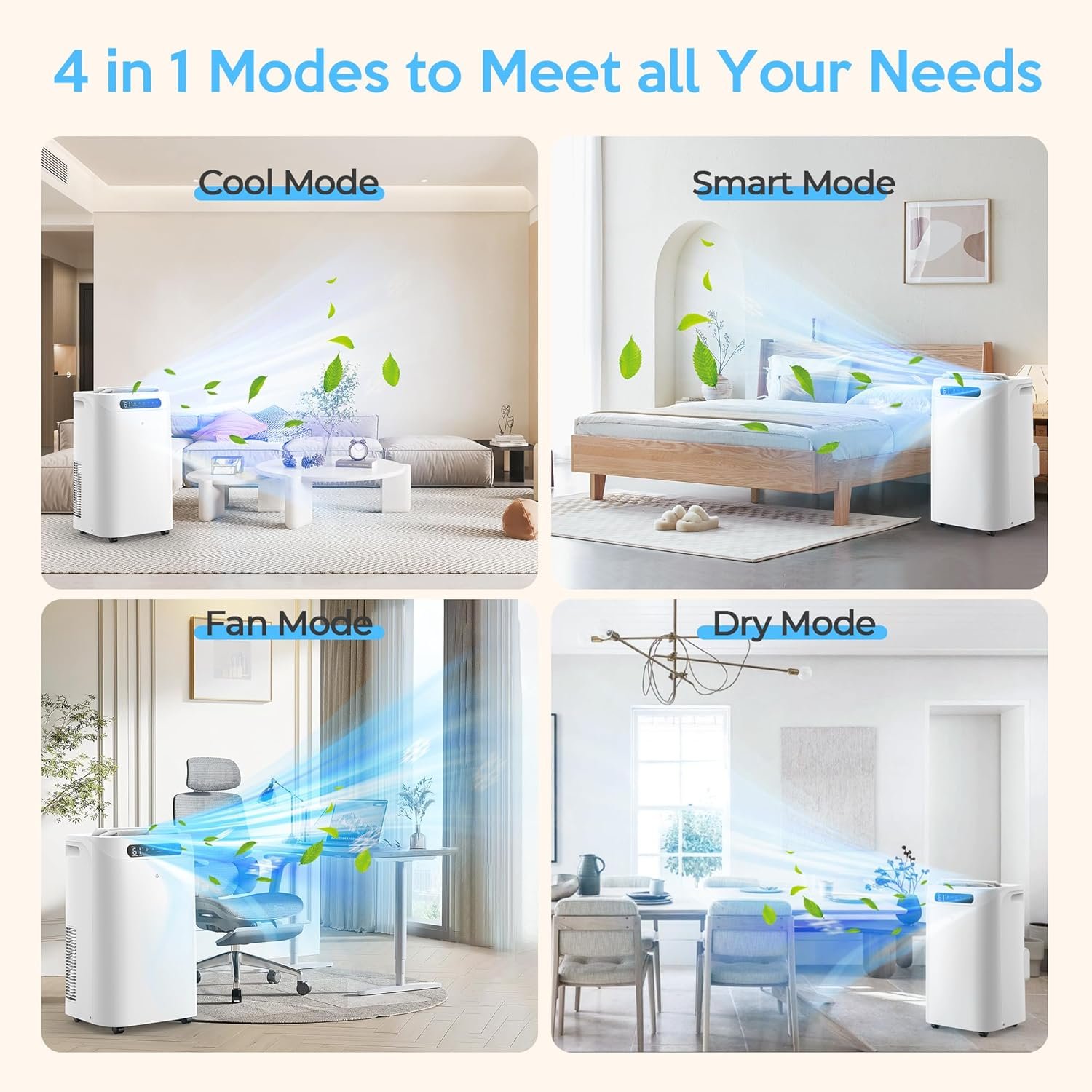 Portable Air Conditioners 14000Btu with Remote Control, 3-in-1 Free Stand Smart Cooling AC Unit with Dehumidifier, Fan, Cools Room up to 700 sq.ft, Auto Swing,24H Timer, Windows Kit Included - Image 4