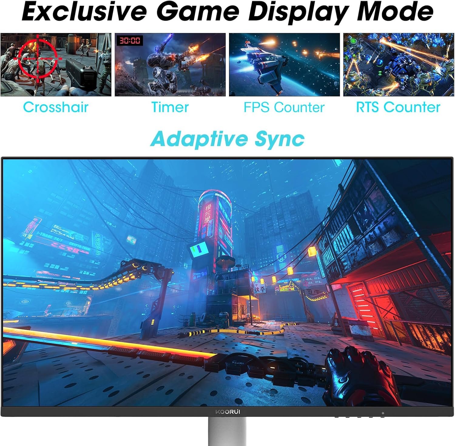 KOORUI Monitor, 27” 240Hz Gaming Monitor, Mini-LED Panel- QHD (2560 x 1440) Computer Screen, 1ms, HDR 1000 Display, 100% sRGB, Height Adjustable, HDMI/DisplayPort, White/Grey, GN10 - Image 3