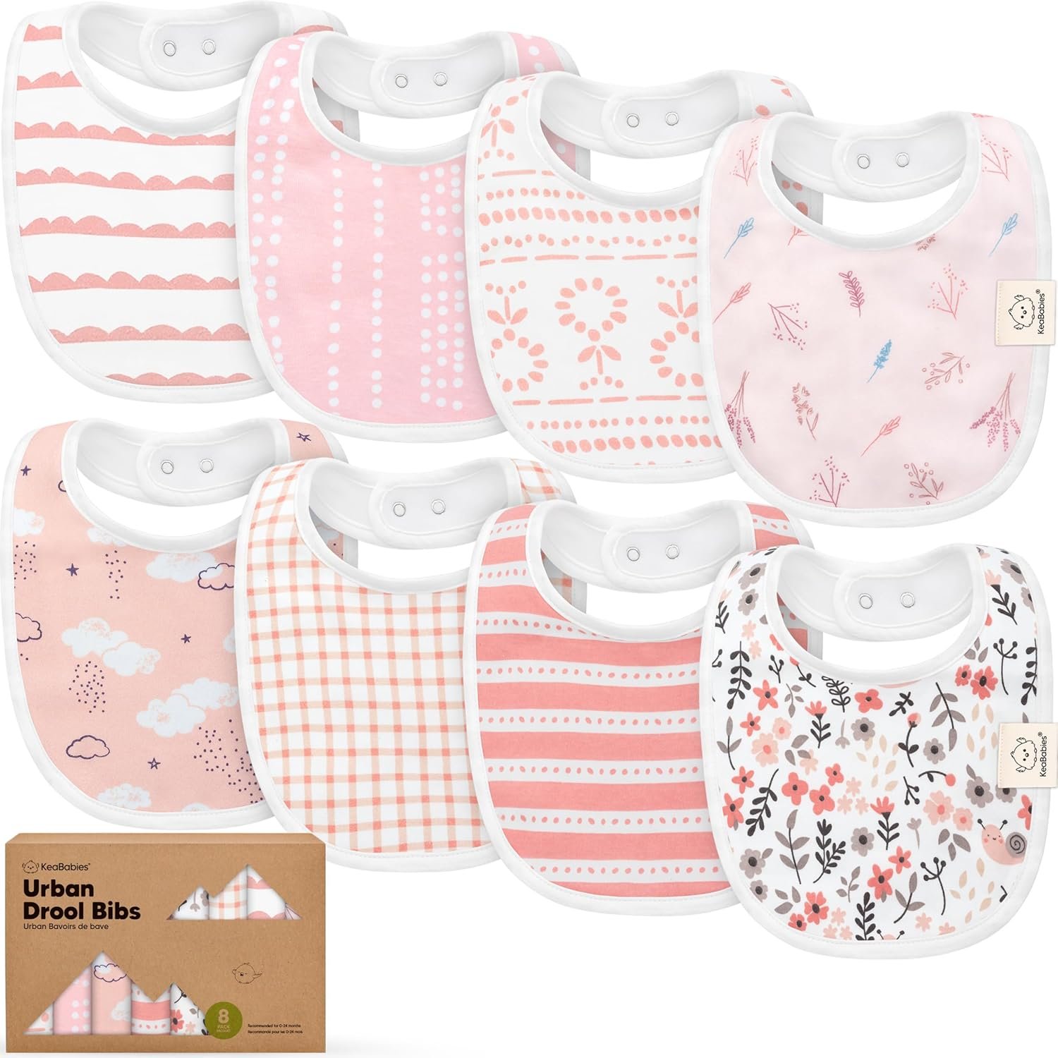 8-Pack Organic Baby Bibs for Boys, Girls - Soft Cotton Drooling and Teething Bibs for Baby Girl & Boy, Extra Absorbent, Easy to Clean & Put On for Toddler, Newborn, Infant 0-24 Months (Sweet Charm) - Image 2