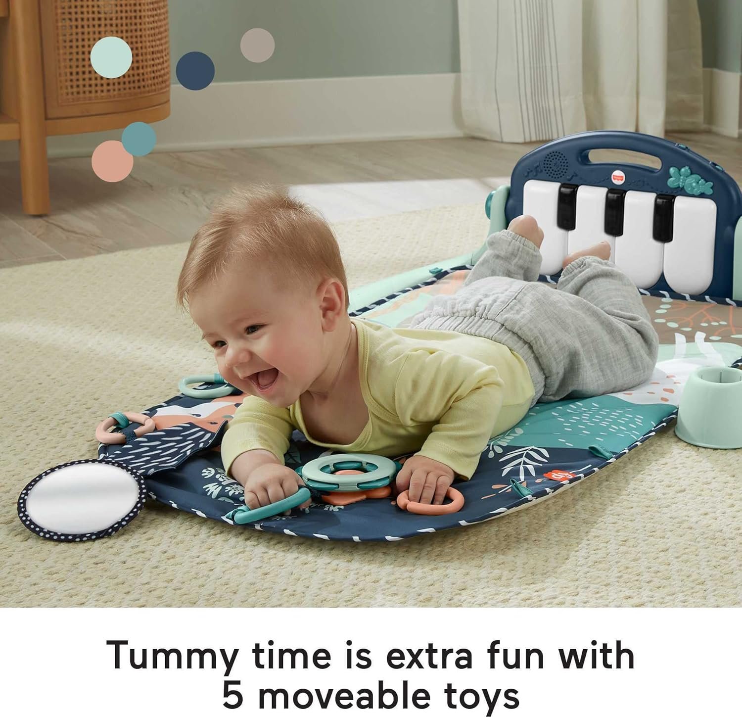 Fisher-Price Baby Playmat Kick & Play Piano Gym with Musical and Sensory Toys for Newborn to Toddler, Navy Fawn - Image 4