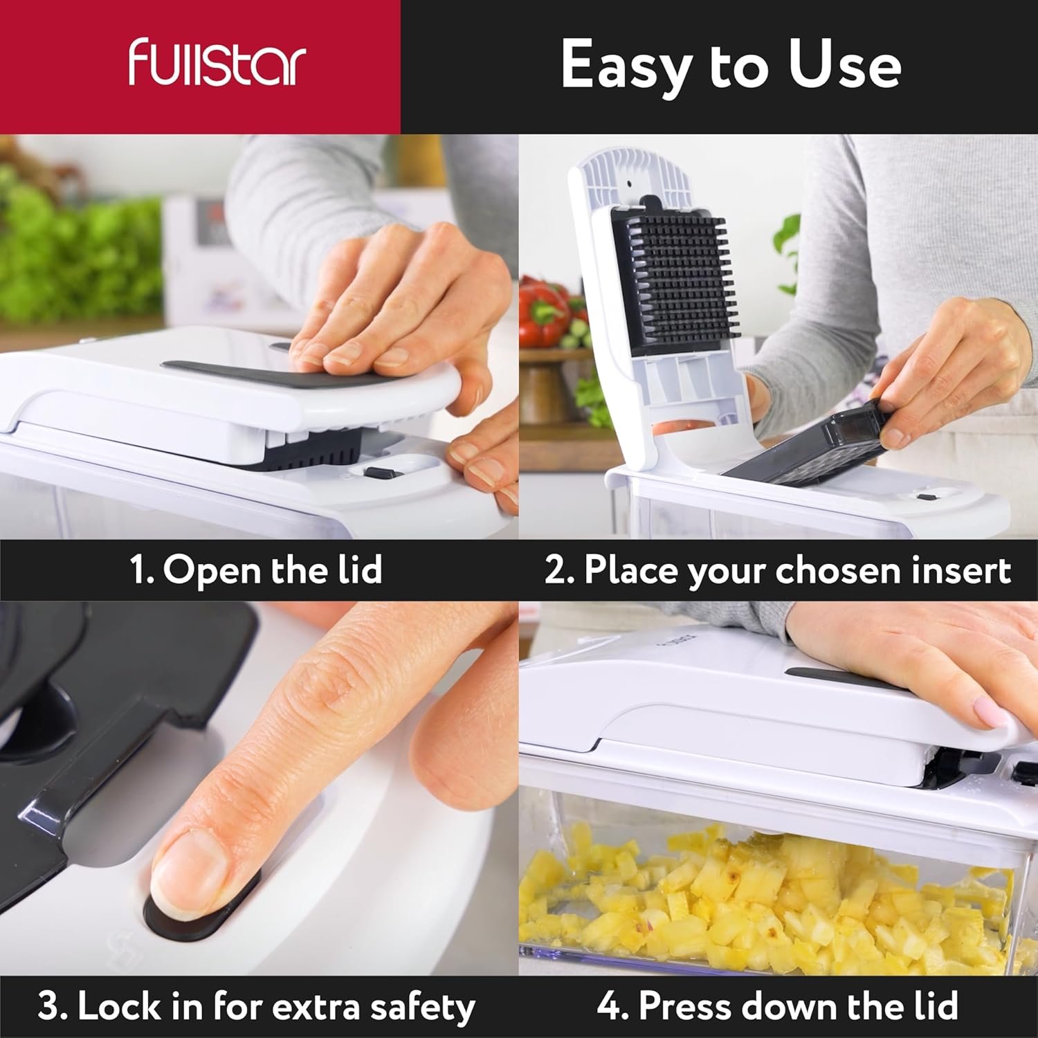 Fullstar Vegetable Chopper and Spiralizer - Food Chopper with Container, Fruit Slicer, Kitchen Gadgets & Accessories, Home Essentials (4 in 1, White) - Image 6