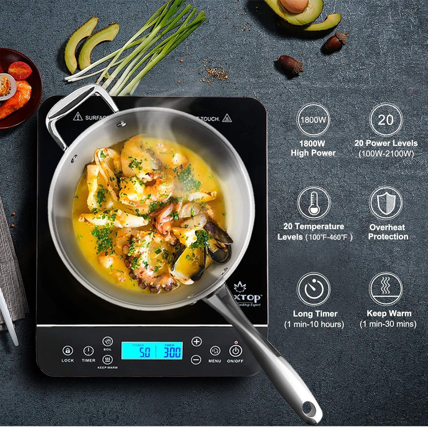 Duxtop Portable Induction Cooktop Burner, Induction Hot Plate with LCD Sensor Touch 1800 Watts, Silver 9600LS/BT-200DZ - Image 3