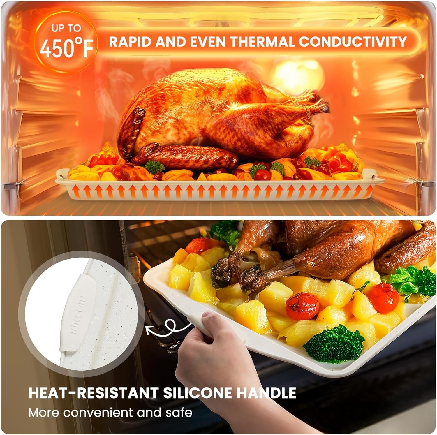 Kikcoin 22 PCS Nonstick Baking Pans Set, Stackable Bakeware Sets with Silicone Handles, 450°F Oven Safe Baking Sheet Set, Easy Release Cookie Sheets for Baking, Cream - Image 6