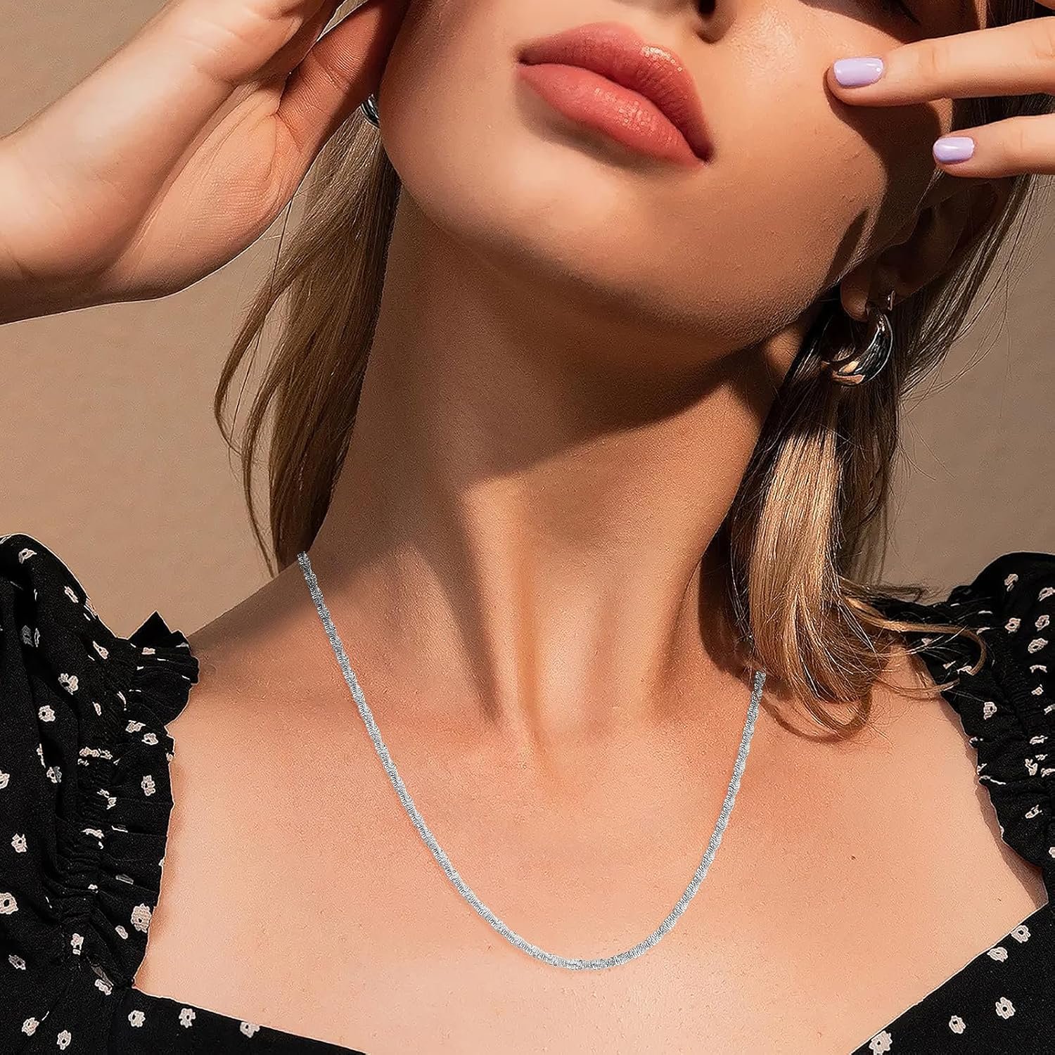 Silver Chain Necklace for Women, 2mm/3mm Box Chains for Women, 18/20 inch, Trendy Jewelry Gifts for Mom Friends - Image 4