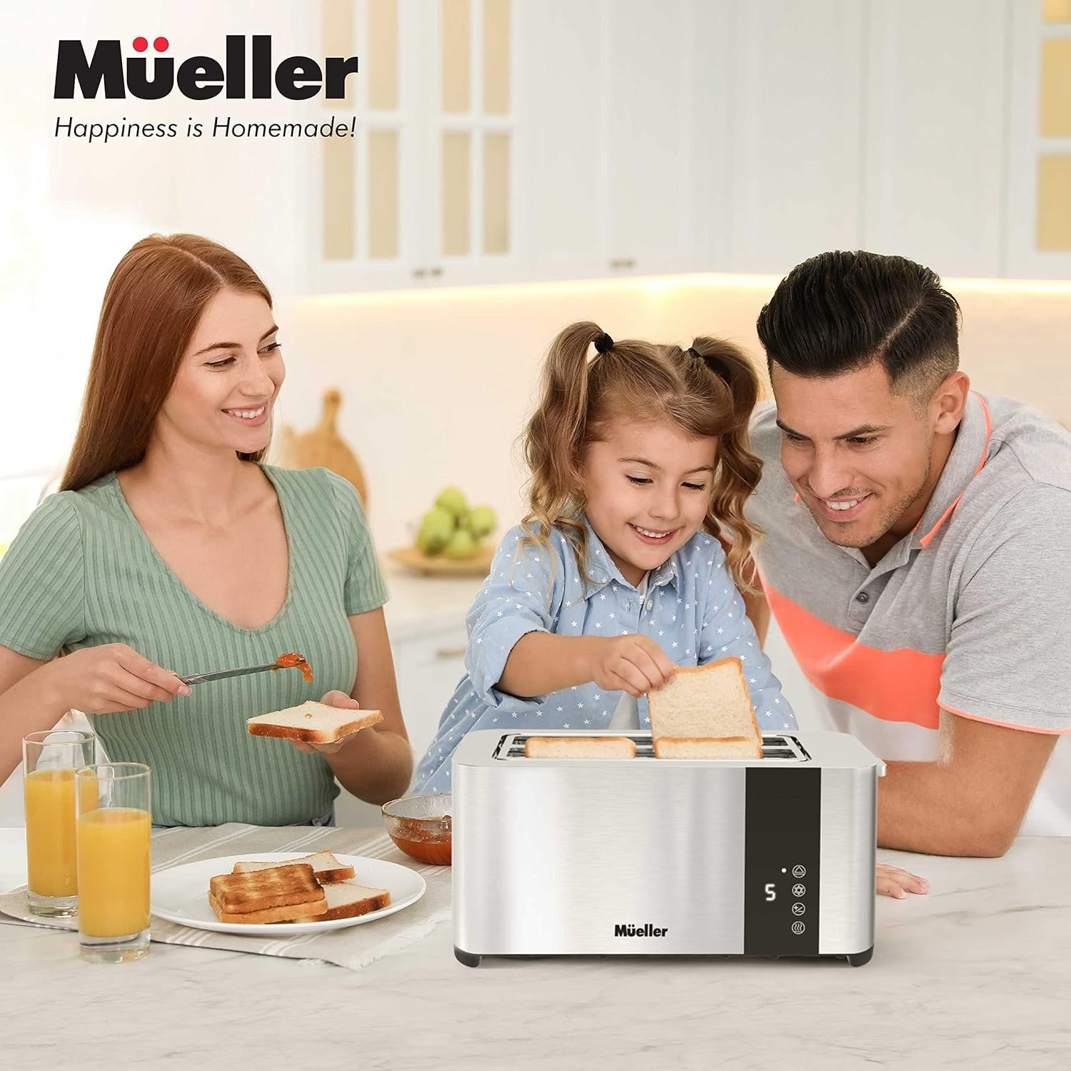 Mueller UltraToast Full Stainless Steel Toaster 4 Slice, Long Extra-Wide Slots for Bagels and Waffles, 6 Browning Levels, LED Display, Cancel/Defrost/Reheat Functions & Removable Tray, Kitchen Gadgets - Image 8