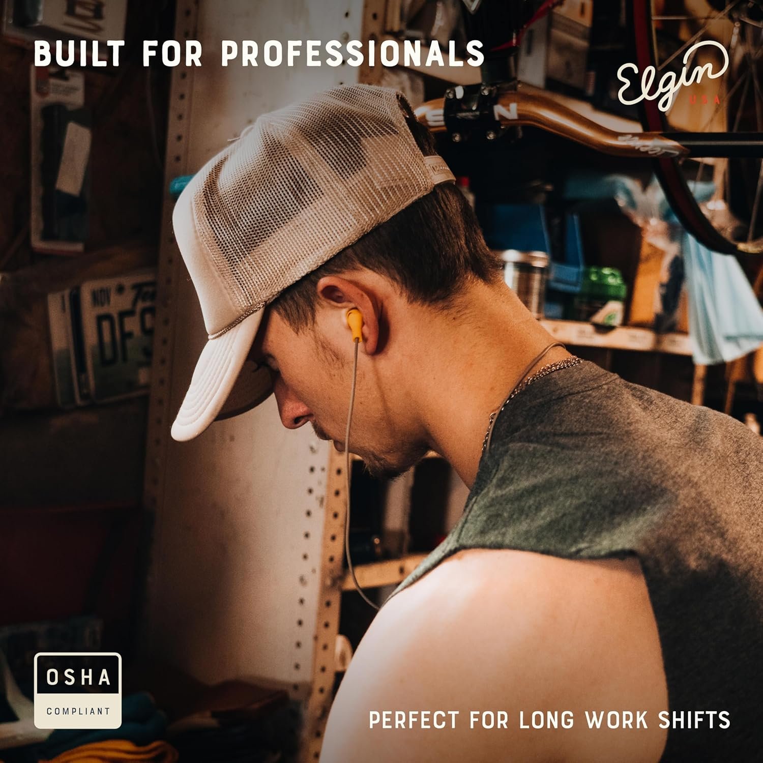 Elgin Ruckus Wireless Bluetooth Earplug Headphones, 25 dB NRR, Noise Canceling Mic, 12-Hour Battery, IP65 Sweatproof, Compliant with OSHA Hearing Safety Standards - Image 5