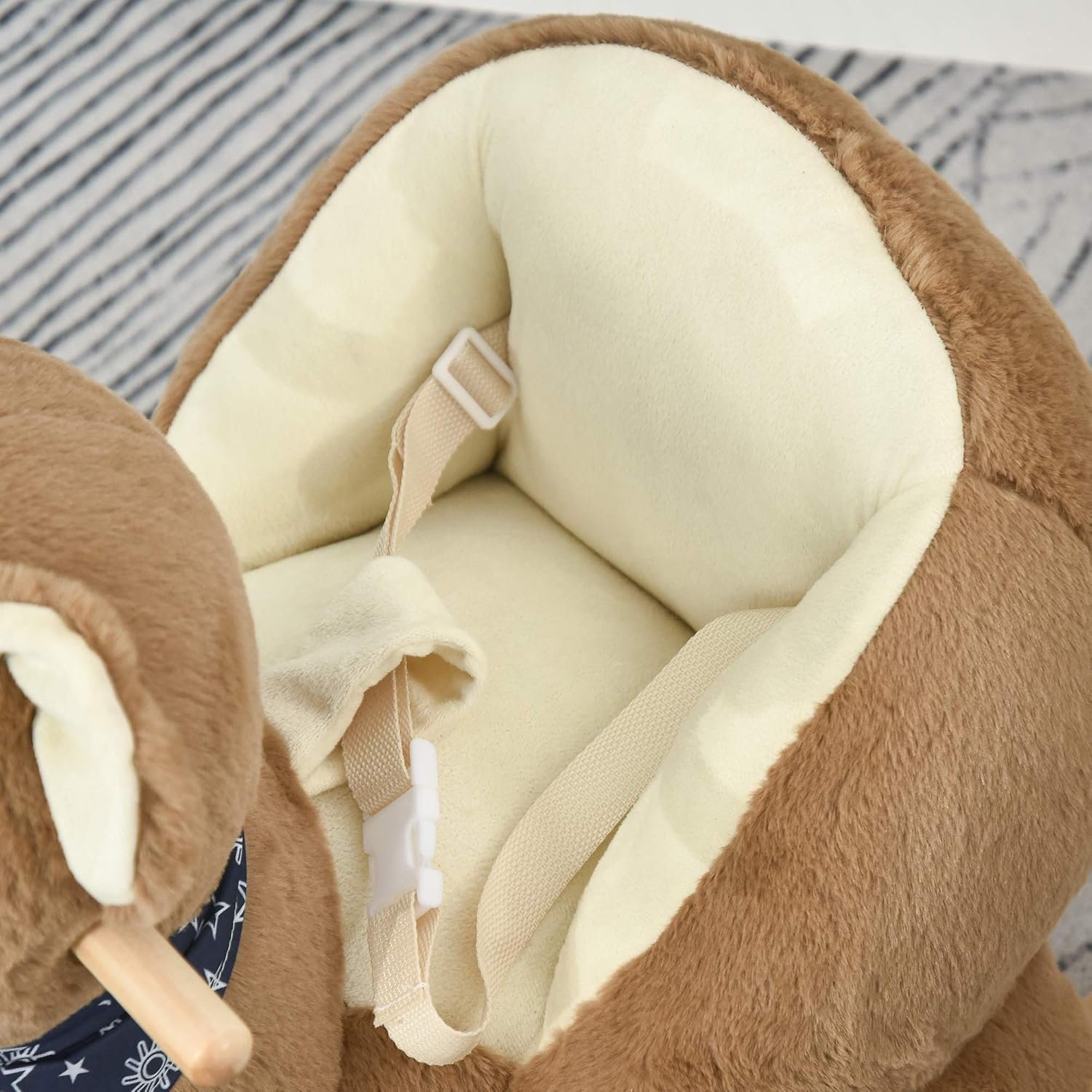 Qaba Baby Rocking Horse with Lullaby, Riding Horse, Bear Themed Plush Animal Rocker with Pedals for Ages 18-36 Months - Image 10