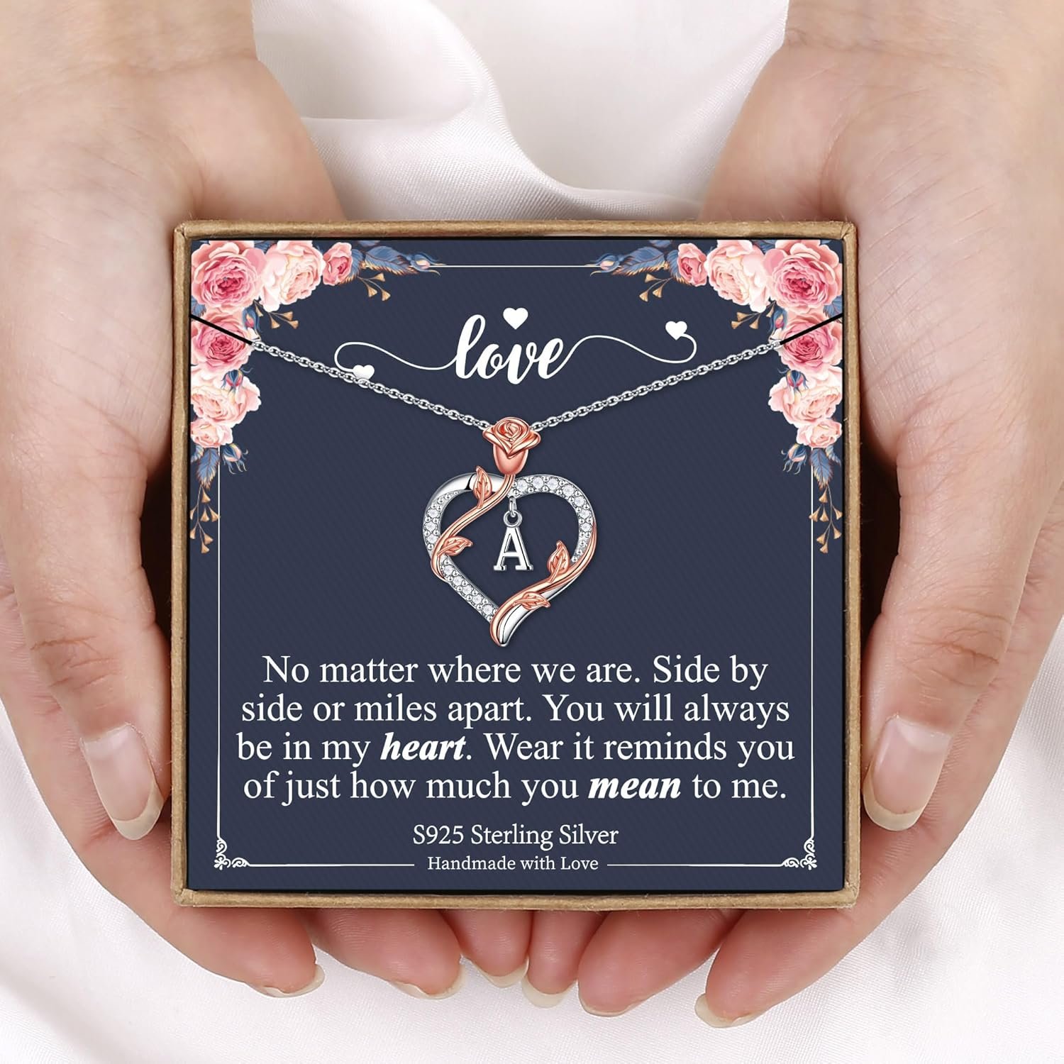 Iefil Rose Heart Necklaces Gifts for Women - 925 Sterling Silver Heart Initial Necklace, Anniversary Birthday Gifts for Women, Jewelry Gifts for Women Wife Wife Girlfriend Mom - Image 9