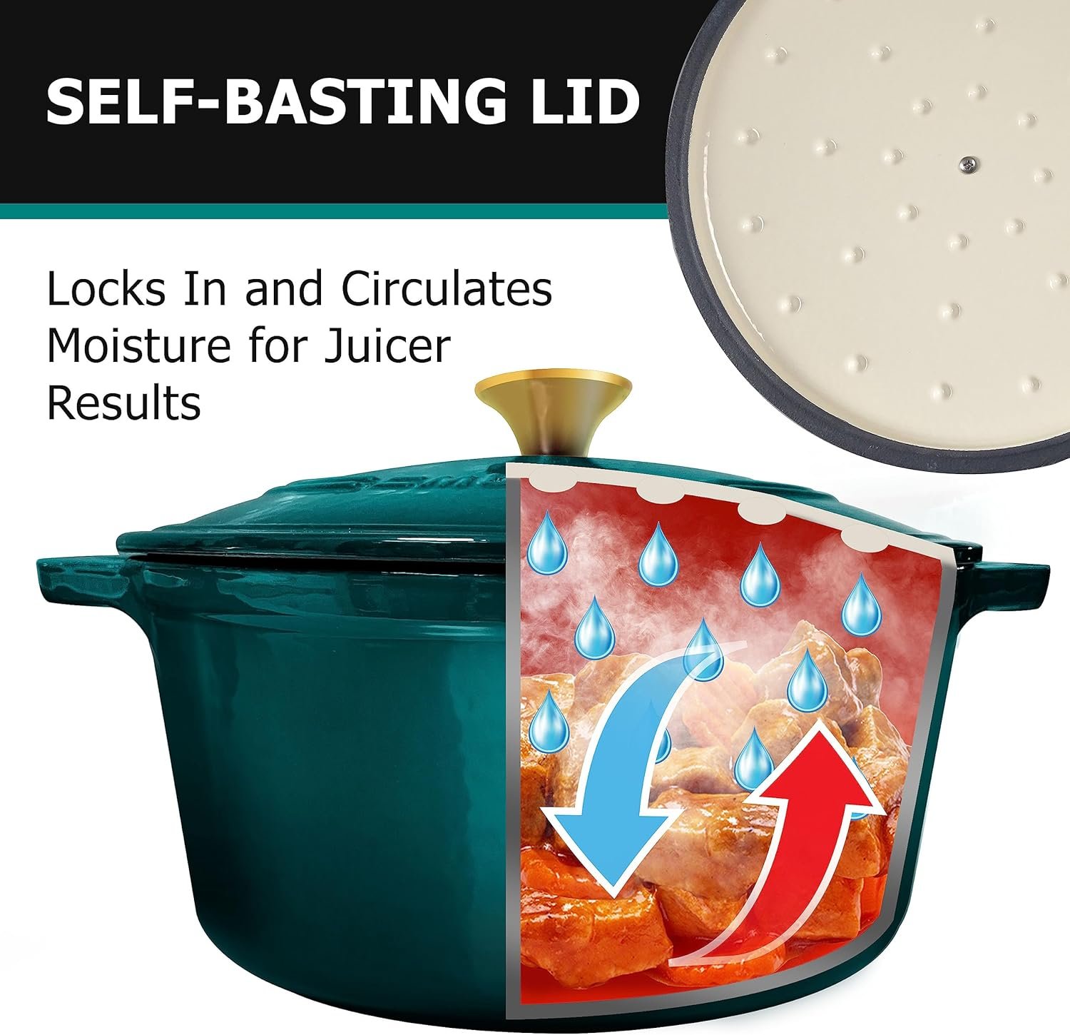 Mueller DuraCast 6 Quart Enameled Cast Iron Dutch Oven Pot with Lid, Heavy-Duty, Oven Safe up to 500° F & Across All Cooktops, Wedding Registry Ideas & Gifts, Emerald - Image 5