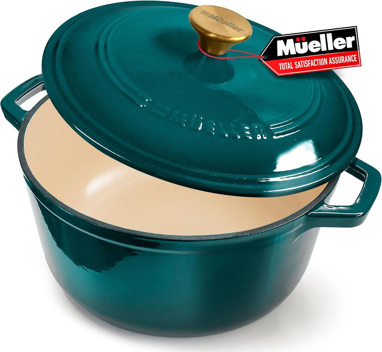 Mueller DuraCast 6 Quart Enameled Cast Iron Dutch Oven Pot with Lid, Heavy-Duty, Oven Safe up to 500° F & Across All Cooktops, Wedding Registry Ideas & Gifts, Emerald - Image 2
