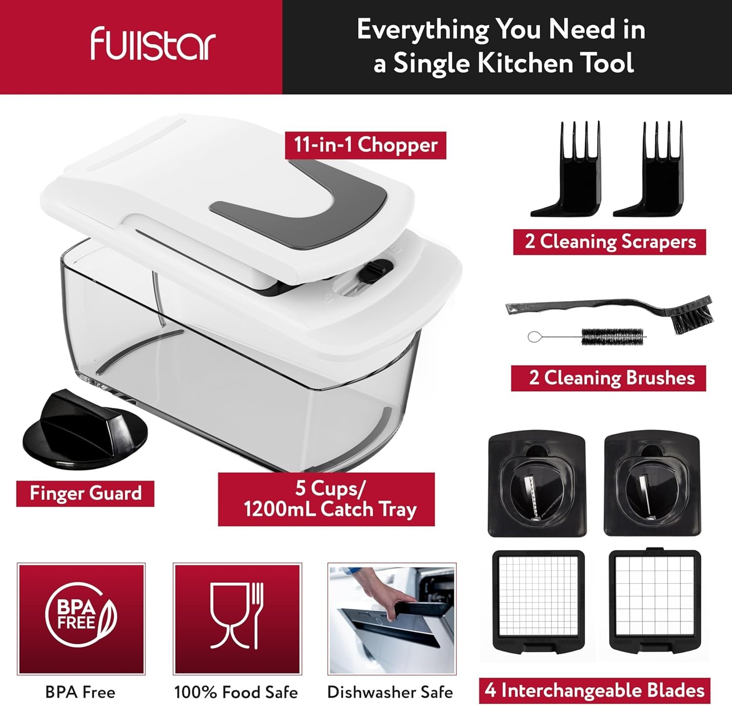 Fullstar Vegetable Chopper and Spiralizer - Food Chopper with Container, Fruit Slicer, Kitchen Gadgets & Accessories, Home Essentials (4 in 1, White) - Image 3