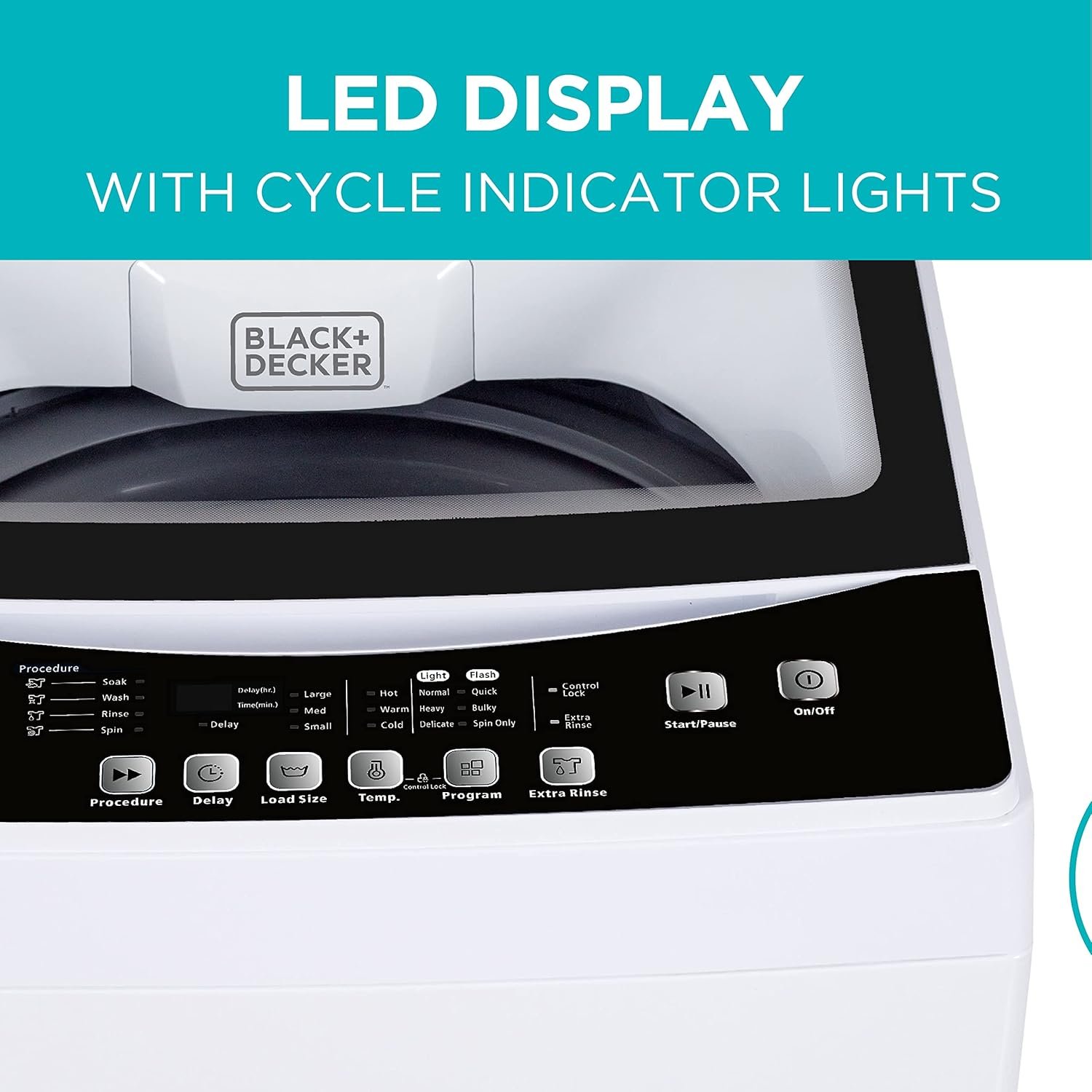 BLACK+DECKER 3.0 Cu. Ft. Portable Washer, 26.5 lb. Capacity Washing Machine, 6 Cycles, Quick Connect Sink Adapter and Drain Hose Included, Transparent Lid & LED Display, BPW30MW, White - Image 3