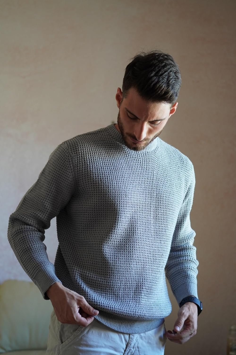 PJ PAUL JONES Mens Crewneck Pullover Sweater Waffle Textured Long Sleeve Knitted Sweaters - Image 3