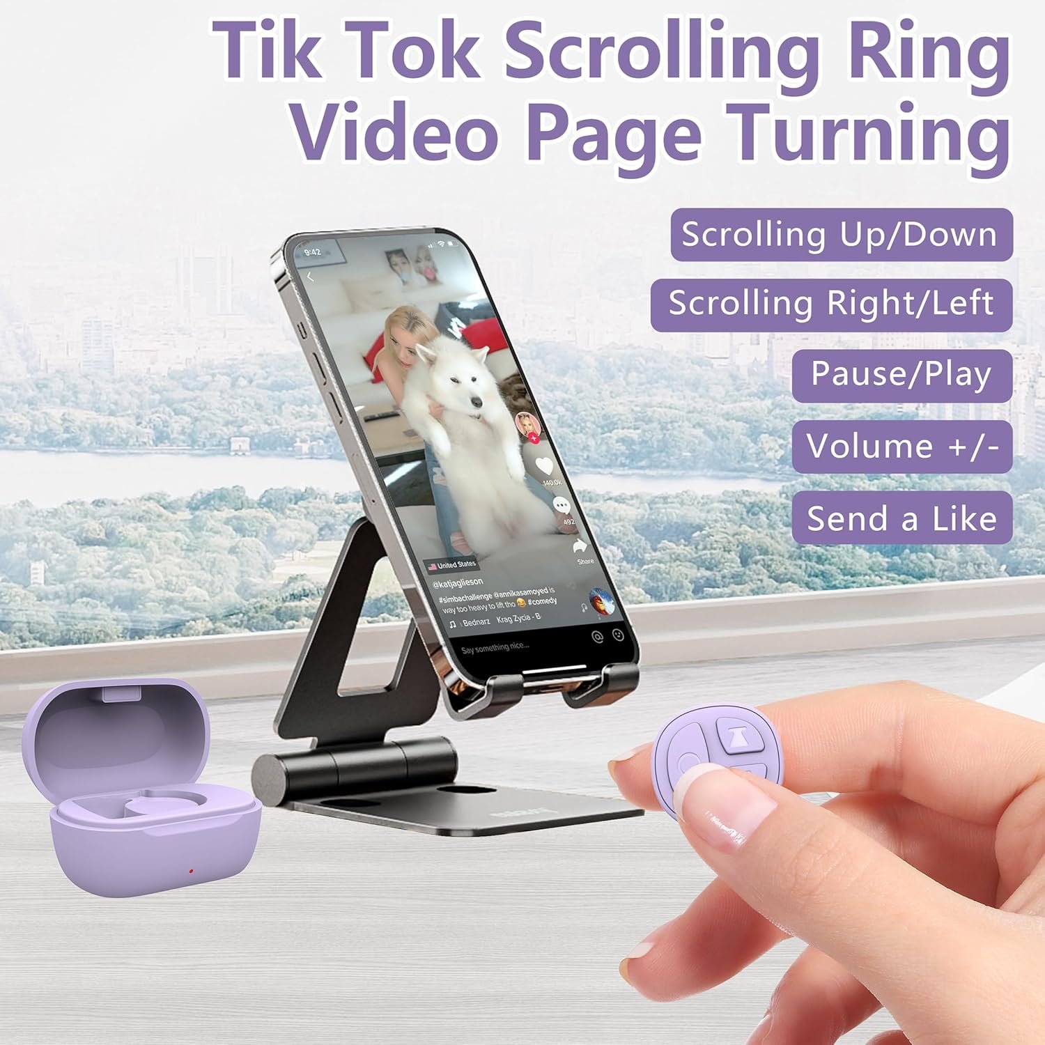 TikTok Scrolling Ring, Bluetooth Camera Remote Control, Scrolling Ring for TIK Tok, iPhone, iPad, Android (Purple) - Image 3