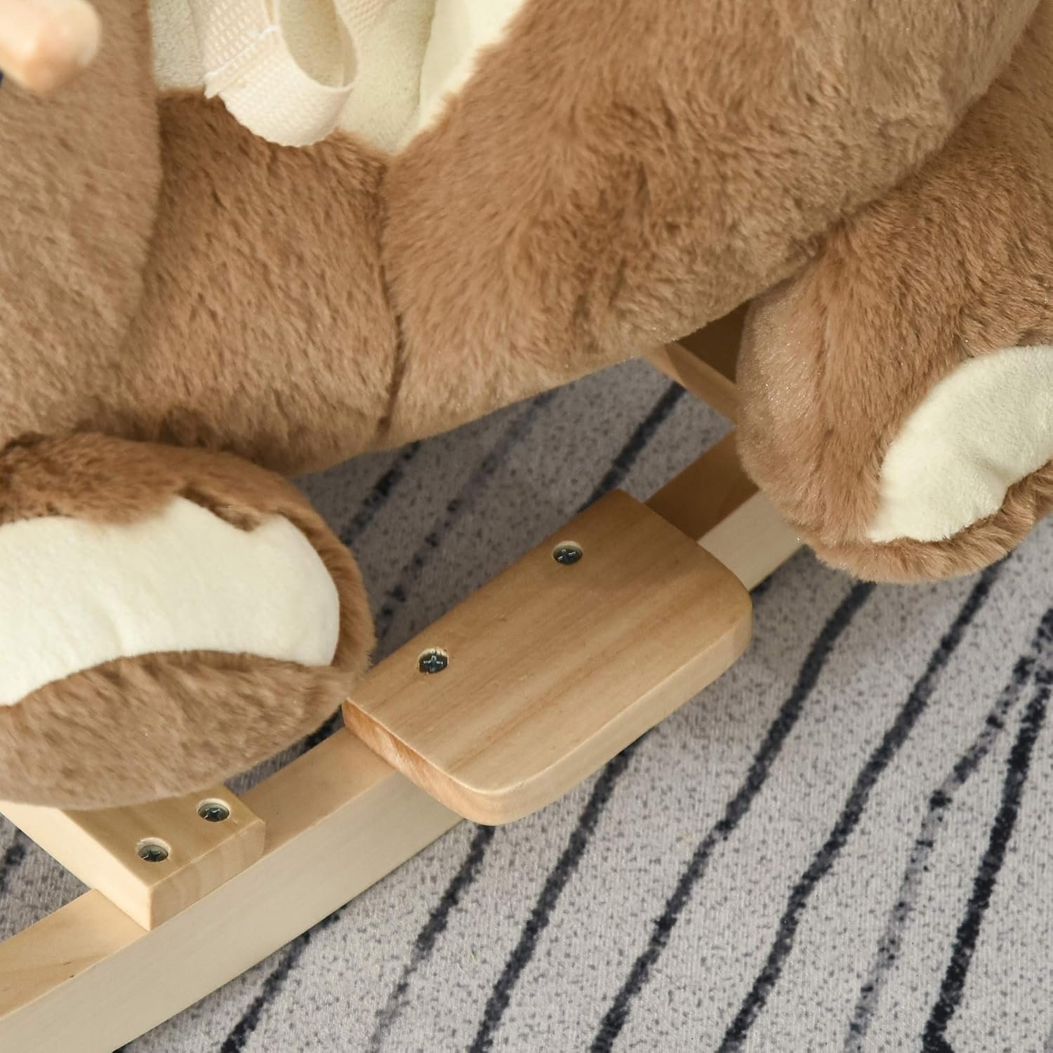 Qaba Baby Rocking Horse with Lullaby, Riding Horse, Bear Themed Plush Animal Rocker with Pedals for Ages 18-36 Months - Image 9