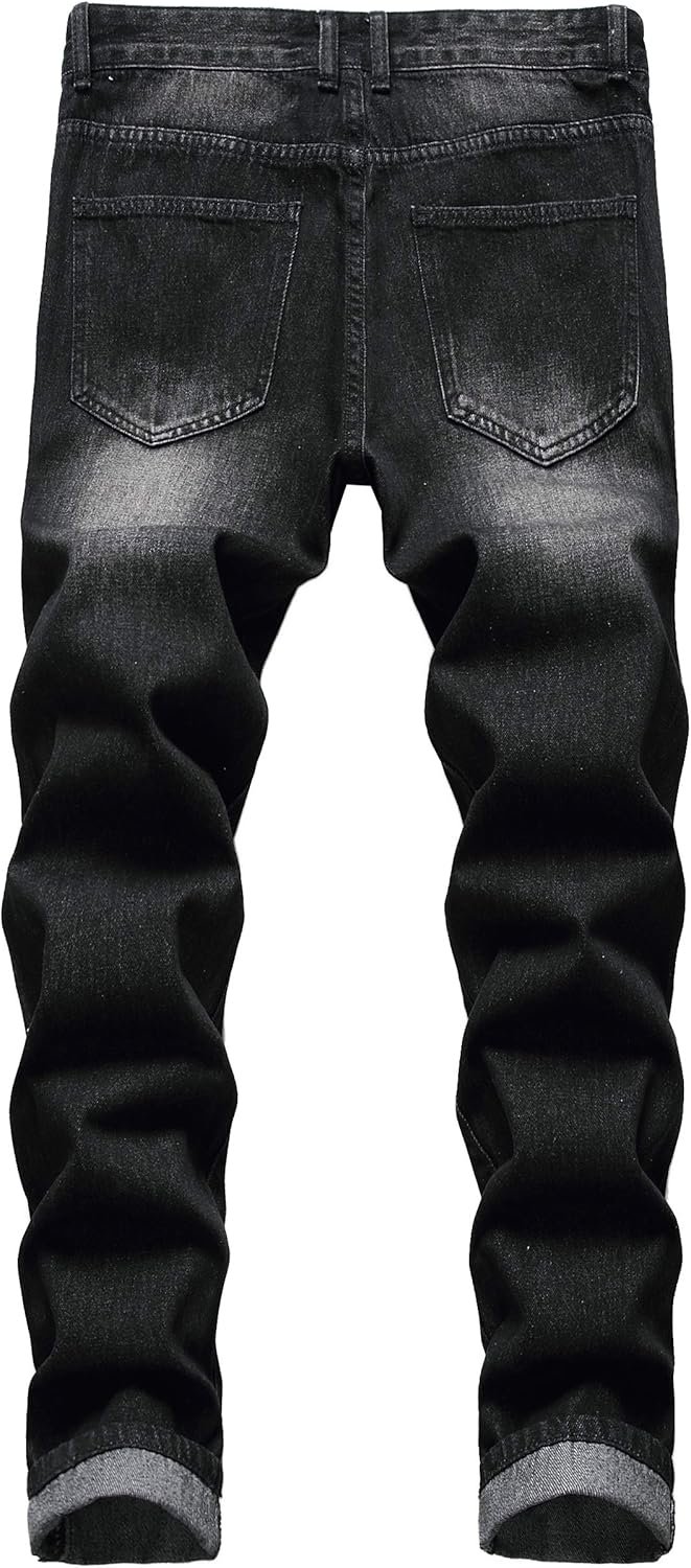 QIMYUM Mens Ripped Jeans, Distressed Destroyed Slim Fit Straight Leg Denim Pants - Image 3