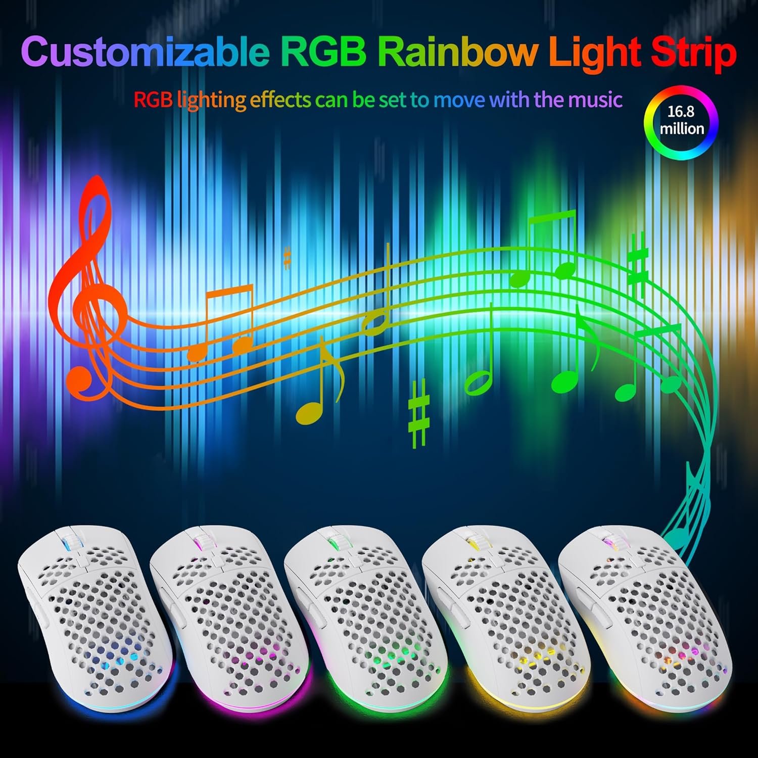 TMKB Falcon M1SE Ultralight Honeycomb Gaming Mouse, High-Precision 12800DPI Optical Sensor, 6 Programmable Buttons, Customizable RGB, Drag-Free Paracord, Ergonomic, Wired - Matte White - Image 5