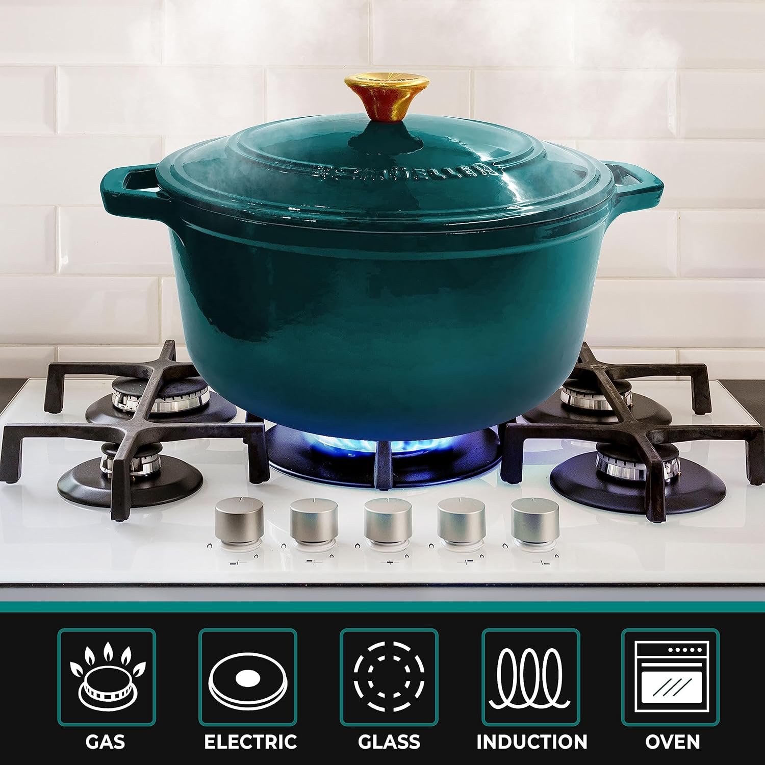 Mueller DuraCast 6 Quart Enameled Cast Iron Dutch Oven Pot with Lid, Heavy-Duty, Oven Safe up to 500° F & Across All Cooktops, Wedding Registry Ideas & Gifts, Emerald - Image 6