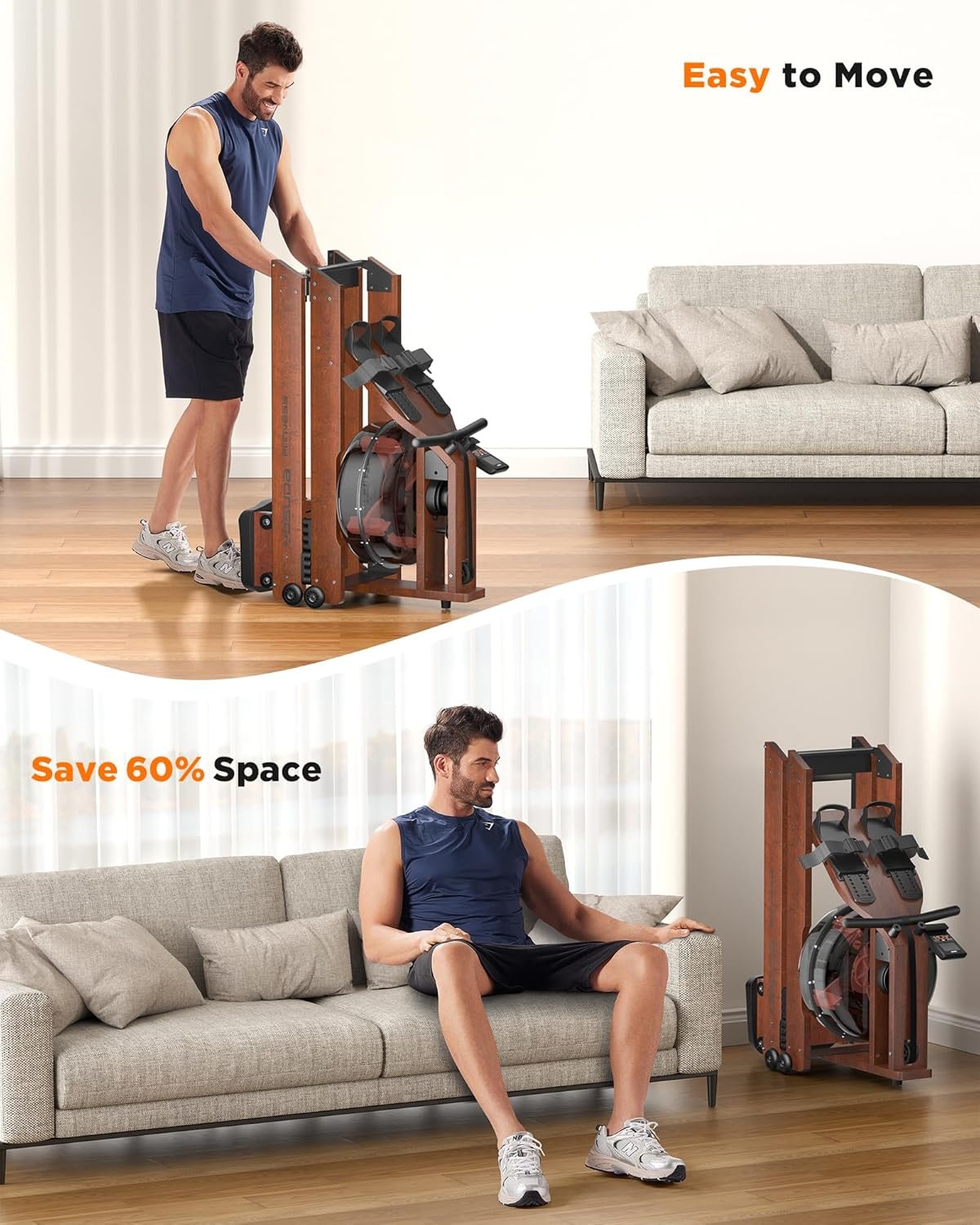 YOSUDA Water Rowing Machines for Home Use- Foldable Rower Machine 400LBS Weight Capacity with Dedicated Monitor & Bluetooth APP, Comfortable Seat - Image 3