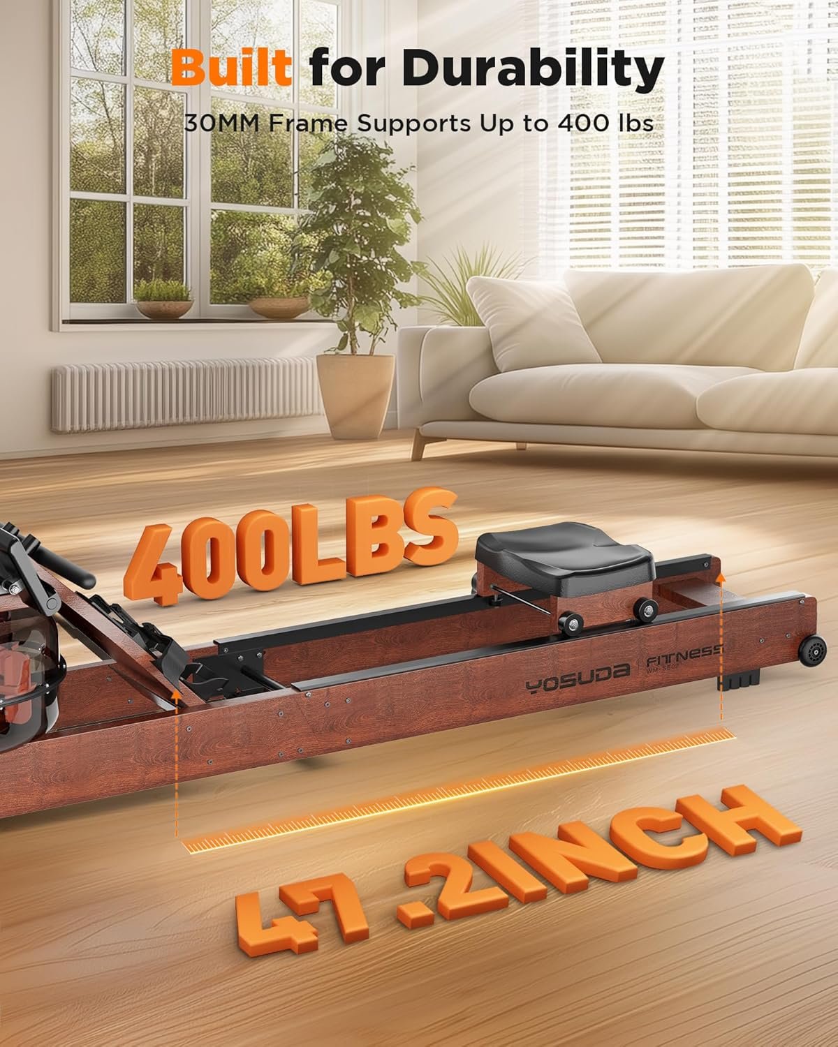 YOSUDA Water Rowing Machines for Home Use- Foldable Rower Machine 400LBS Weight Capacity with Dedicated Monitor & Bluetooth APP, Comfortable Seat - Image 8