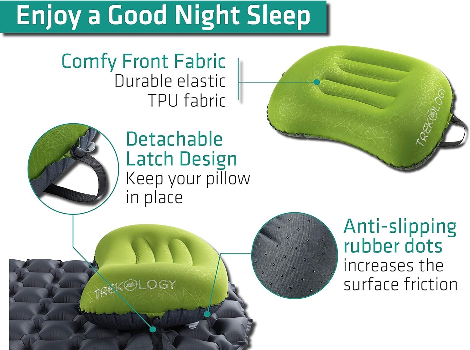 TREKOLOGY Ultralight Inflatable Camping Travel Pillow - ALUFT 2.0 Compressible, Compact, Comfortable, Ergonomic Inflating Pillows for Neck & Lumbar Support While Camp, Hiking, Backpacking - Image 4