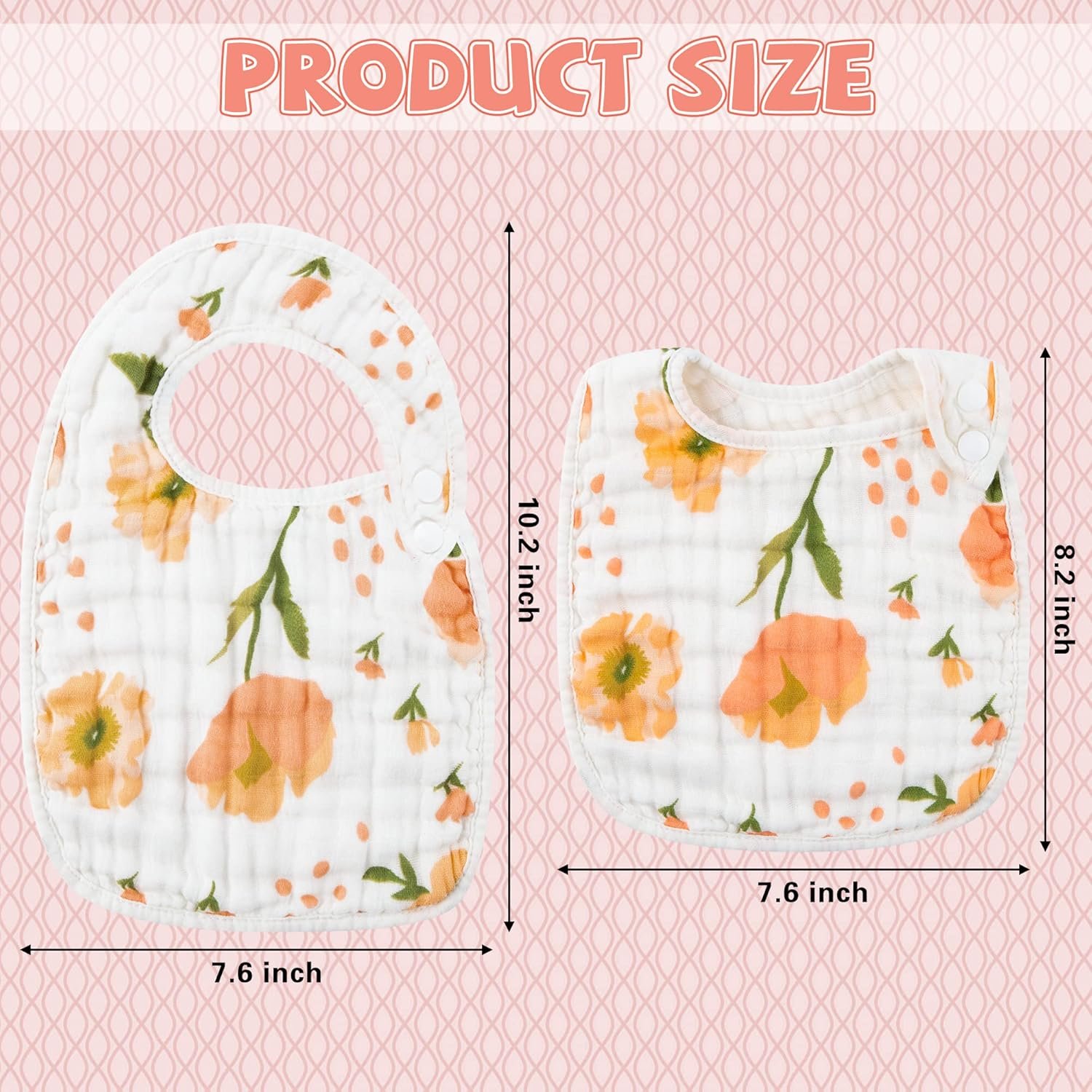 Zainpe 6Pcs Snap Muslin Cotton Bibs for Baby, Flamingo Star Flower Machine Washable Adjustable Burp Cloths with 6 Absorbent Soft Layers for Infant Newborn Toddler Drooling Feeding and Teething - Image 3