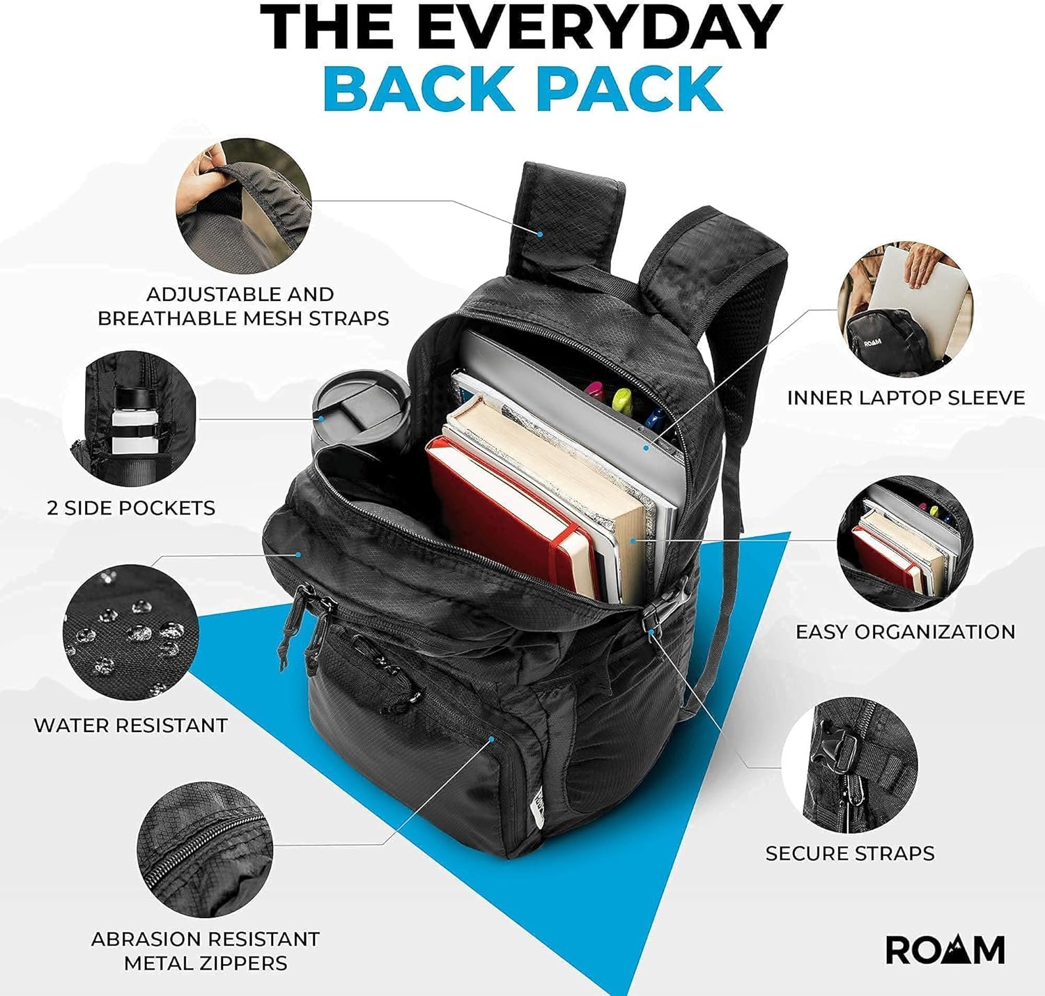 Roam 25L Hiking Daypack - Ultra Lightweight Packable Backpack - Durable, Water Resistant Folding Backpack for Travel, Camping - Image 8