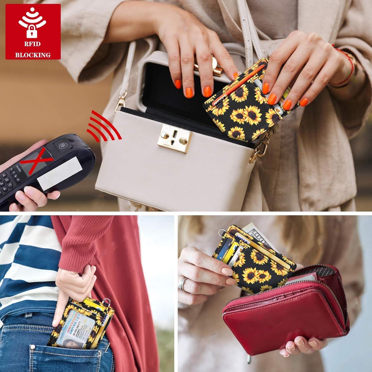 Slim Front Pocket Wallet RFID ID Card Holder Cute Small Wallet with Keychian for Women - Image 7