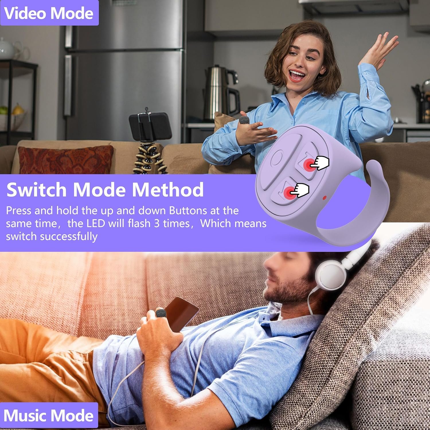 TikTok Scrolling Ring, Bluetooth Camera Remote Control, Scrolling Ring for TIK Tok, iPhone, iPad, Android (Purple) - Image 5