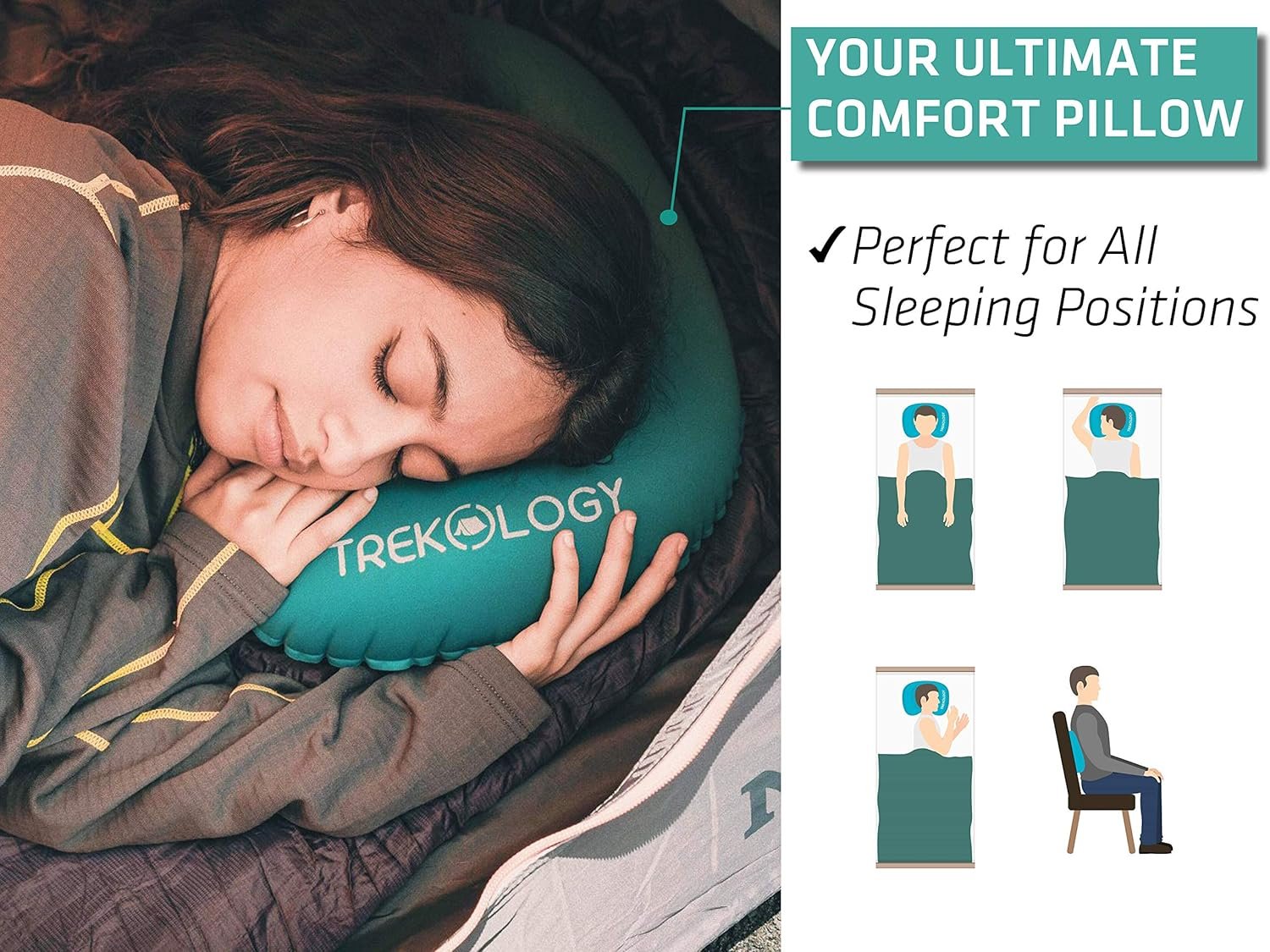 TREKOLOGY Ultralight Inflatable Camping Travel Pillow - ALUFT 2.0 Compressible, Compact, Comfortable, Ergonomic Inflating Pillows for Neck & Lumbar Support While Camp, Hiking, Backpacking - Image 3