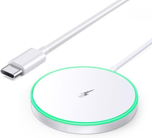 Magnetic Wireless Charger 15W Mag Safe Charger-Fast Charging Pad Compatible with iPhone16/15/14/13/12 Series & Airpods 2 3 Pro-LED Mag-Safe Pad with Dual Charging Ports Original Replacement（White）