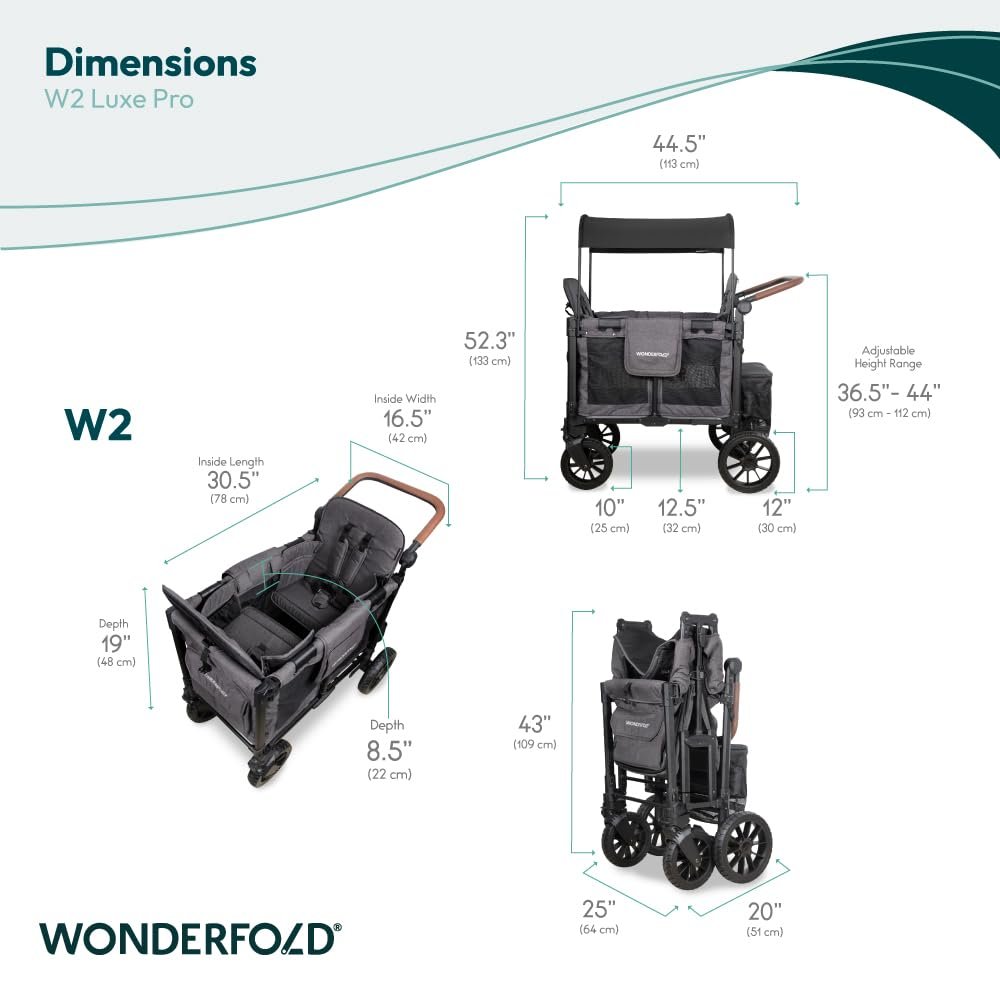 WONDERFOLD W2 Luxe Pro Stroller Wagon (2 Seater) - Collapsible Wagon Stroller with Seats Featuring 5-Point Safety Harnesses and Adjustable Sun Canopy, Charcoal Gray - Image 8