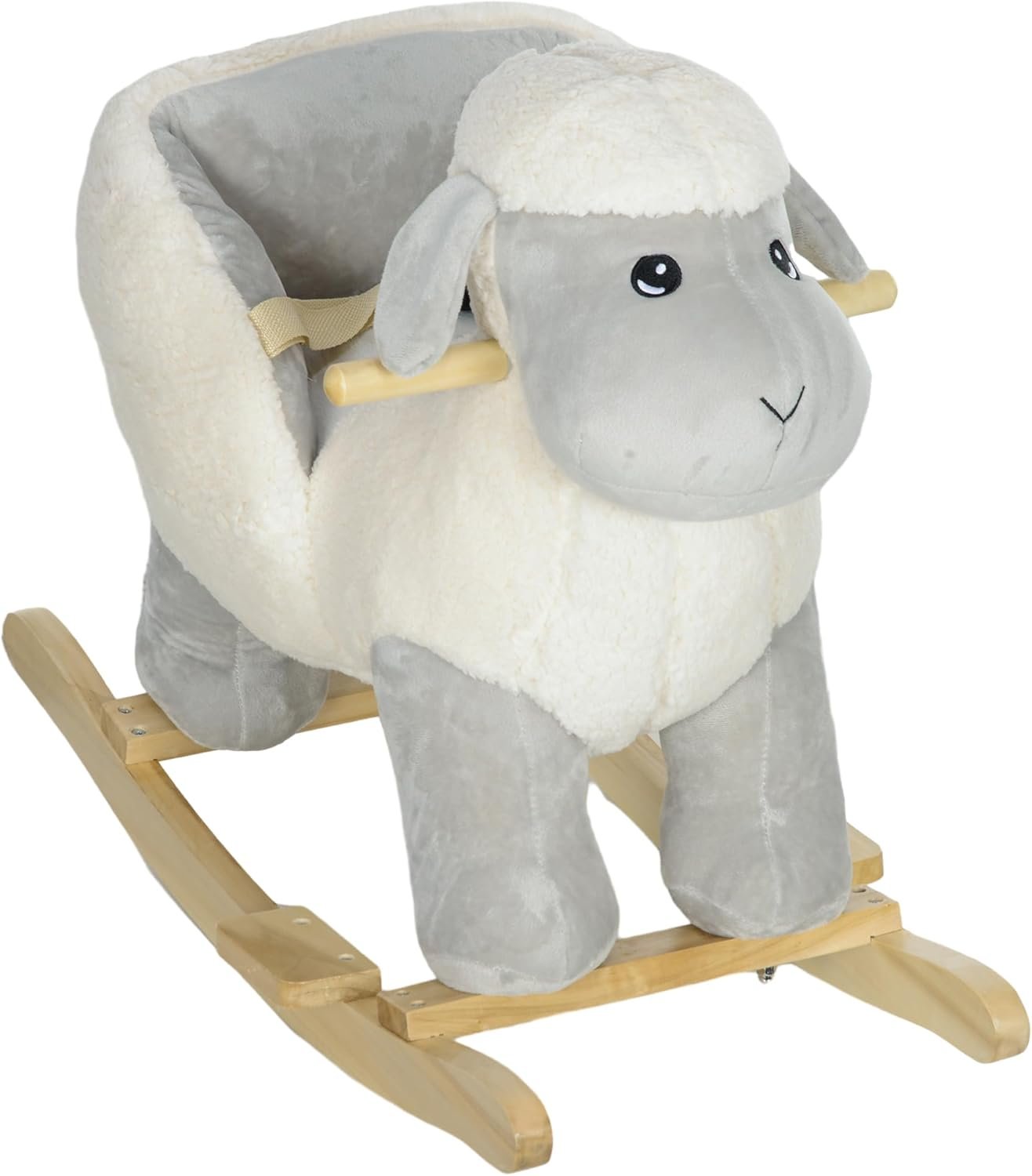 Qaba Baby Rocking Horse Sheep, Plush Lamb Rocker, Rocking Animal with Seat Belt, Sounds & Pedals for Kids 18-36 Months, Gray - Image 2