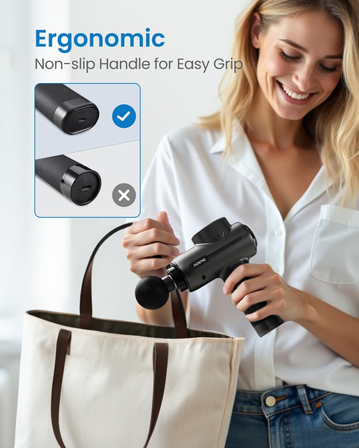 RENPHO Massage Gun Deep Tissue, Fathers Day Dad Gifts, FSA HSA Eligible Portable Percussion Massager for Back and Neck, Handheld Device with Carry Case, Active - Image 7