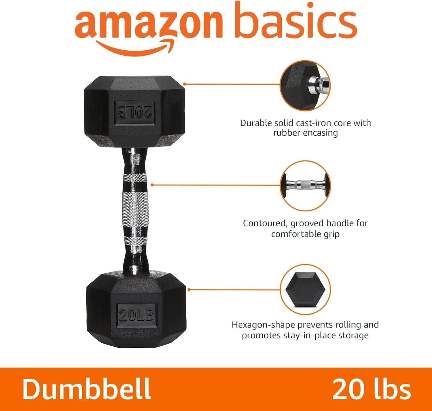 Amazon Basics Rubber Hex Dumbbell Hand Weight - Image 3