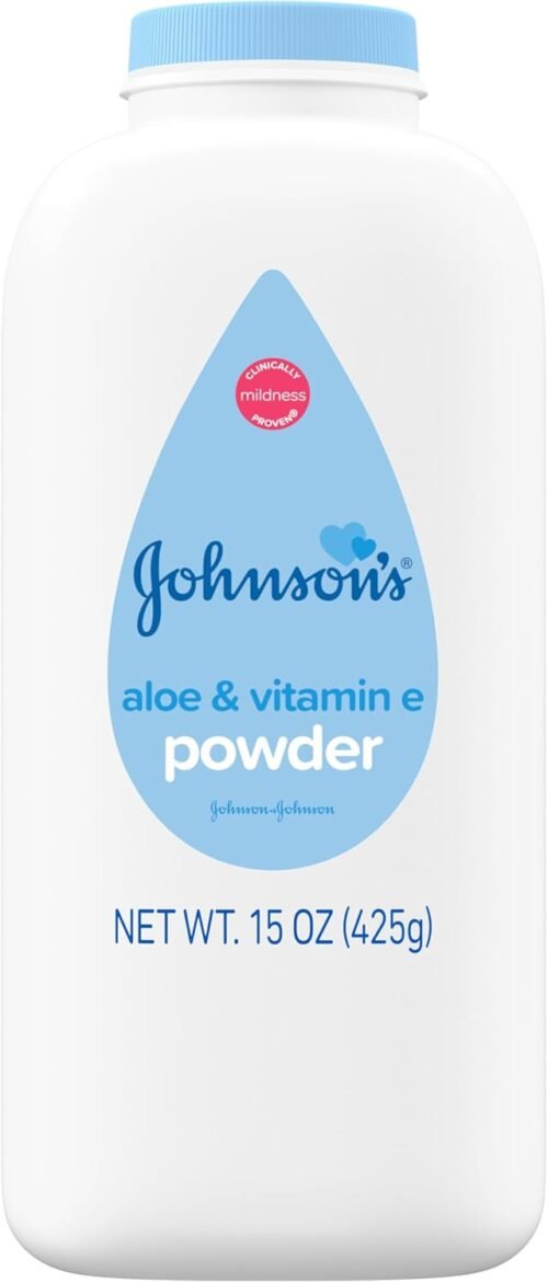 Johnson’s Baby Powder, Naturally Derived Cornstarch with Aloe & Vitamin E for Delicate Skin, Hypoallergenic and Free of Parabens, Phthalates, and Dyes for Gentle Baby Skin Care, 15 oz