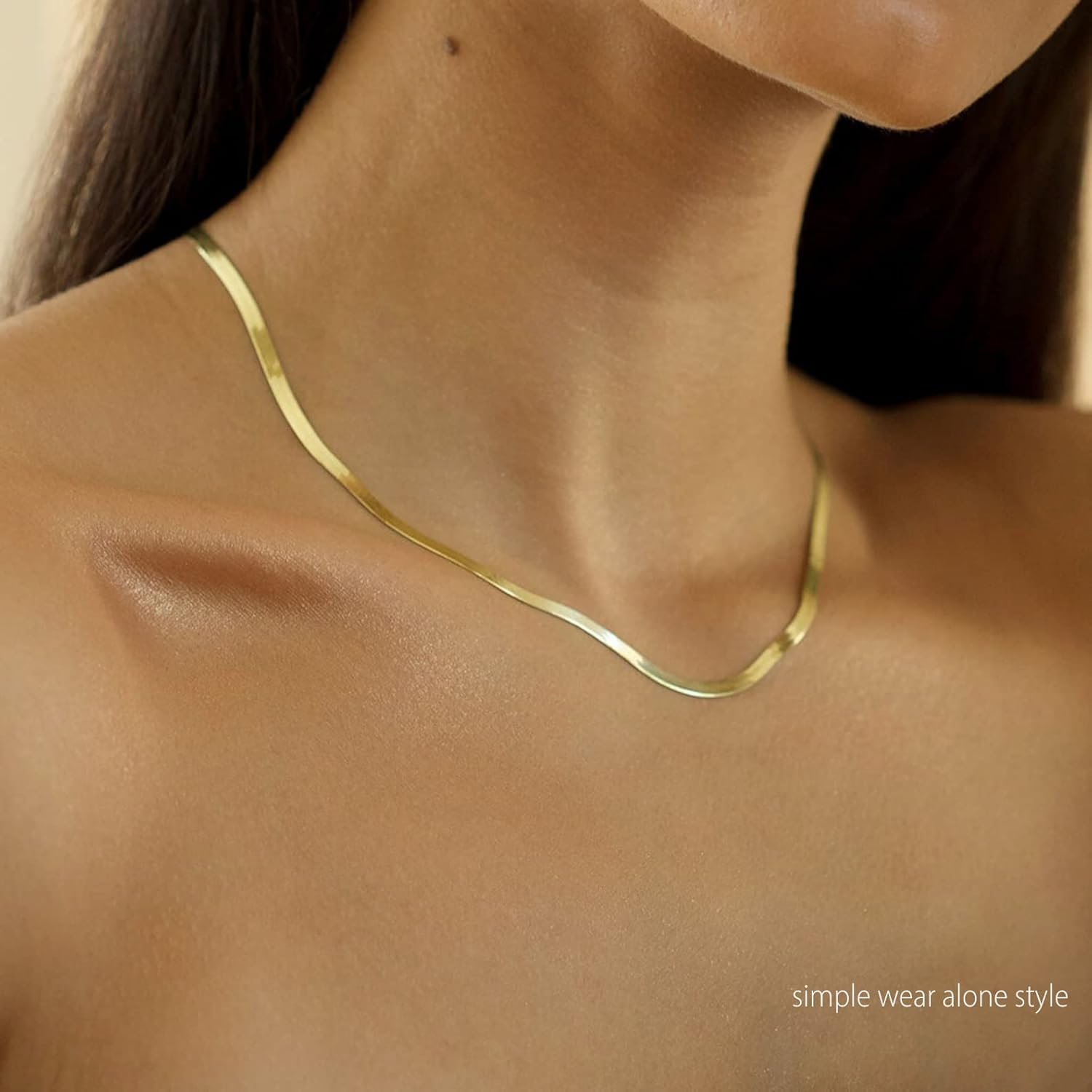 Herringbone Necklace for Women,Dainty Gold Necklace,14k Gold Plated Snake,Gold Chain Choker Necklaces,Simple Gold Layered Necklaces,Gold Jewelry Gift for Women - Image 6