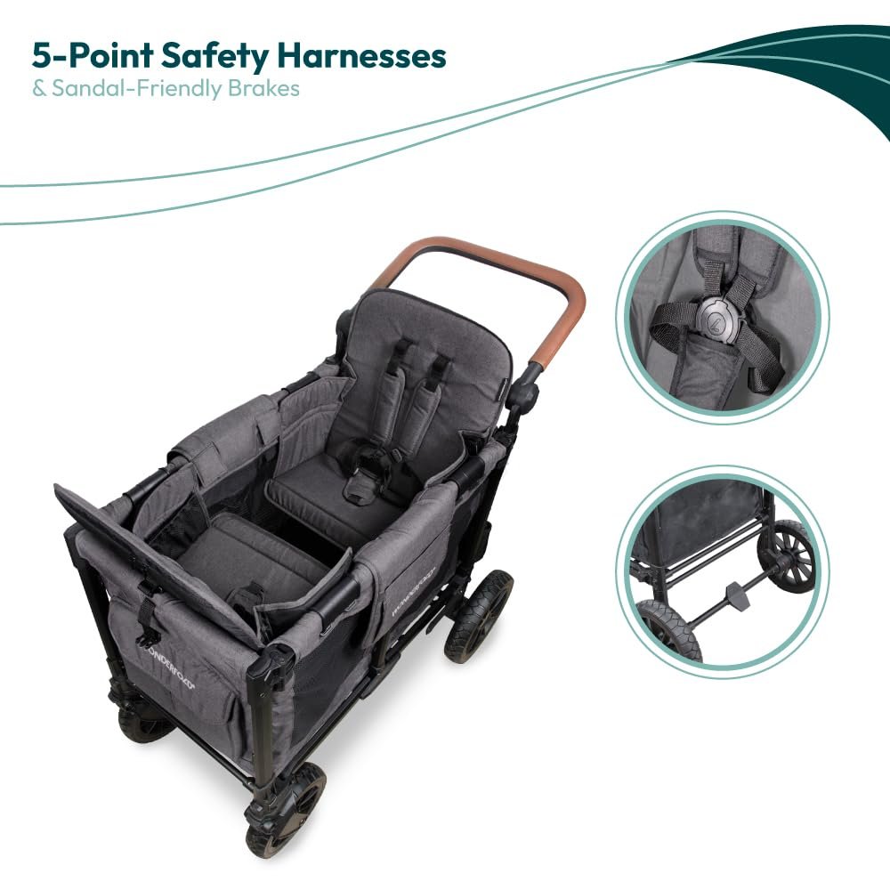 WONDERFOLD W2 Luxe Pro Stroller Wagon (2 Seater) - Collapsible Wagon Stroller with Seats Featuring 5-Point Safety Harnesses and Adjustable Sun Canopy, Charcoal Gray - Image 7