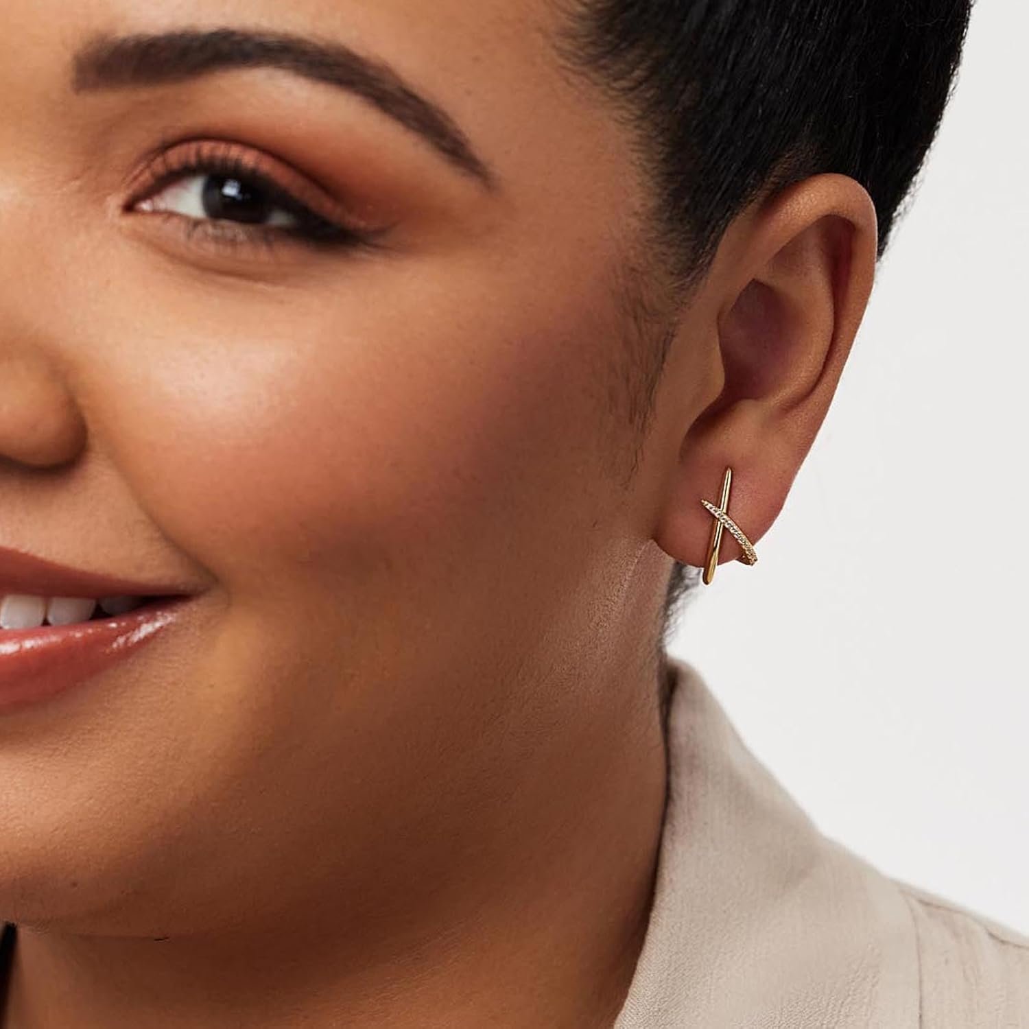 Gold Earrings for Women Trendy,14K Gold Stud Earrings Dainty Earrings Simple Minimalist Cubic Zirconia Diamond Gold Earrings Hypoallergenic Earring for Women Gifts - Image 4