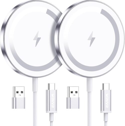 for Apple Mag-Safe Charger 2 Pack, Magnetic Wireless Charger for iPhone 16 15 14 13 12 Pro Max Plus mini, 15W Fast Charging Pad, for Airpods 4/3/2/Pro, Strong Magnet, Silver
