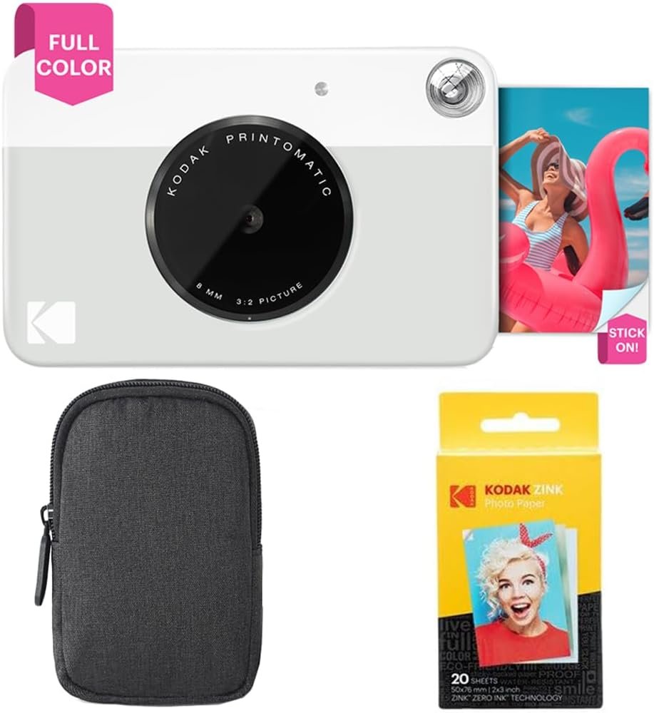 KODAK Printomatic Full-Color Instant Print Camera Starter Bundle + Carrying Case + Zink 20pk Photo Paper - Colorful Photos On 2x3 Sticky-Back Paper - Fun Gift for Birthday Christmas Holiday - Grey - Image 2